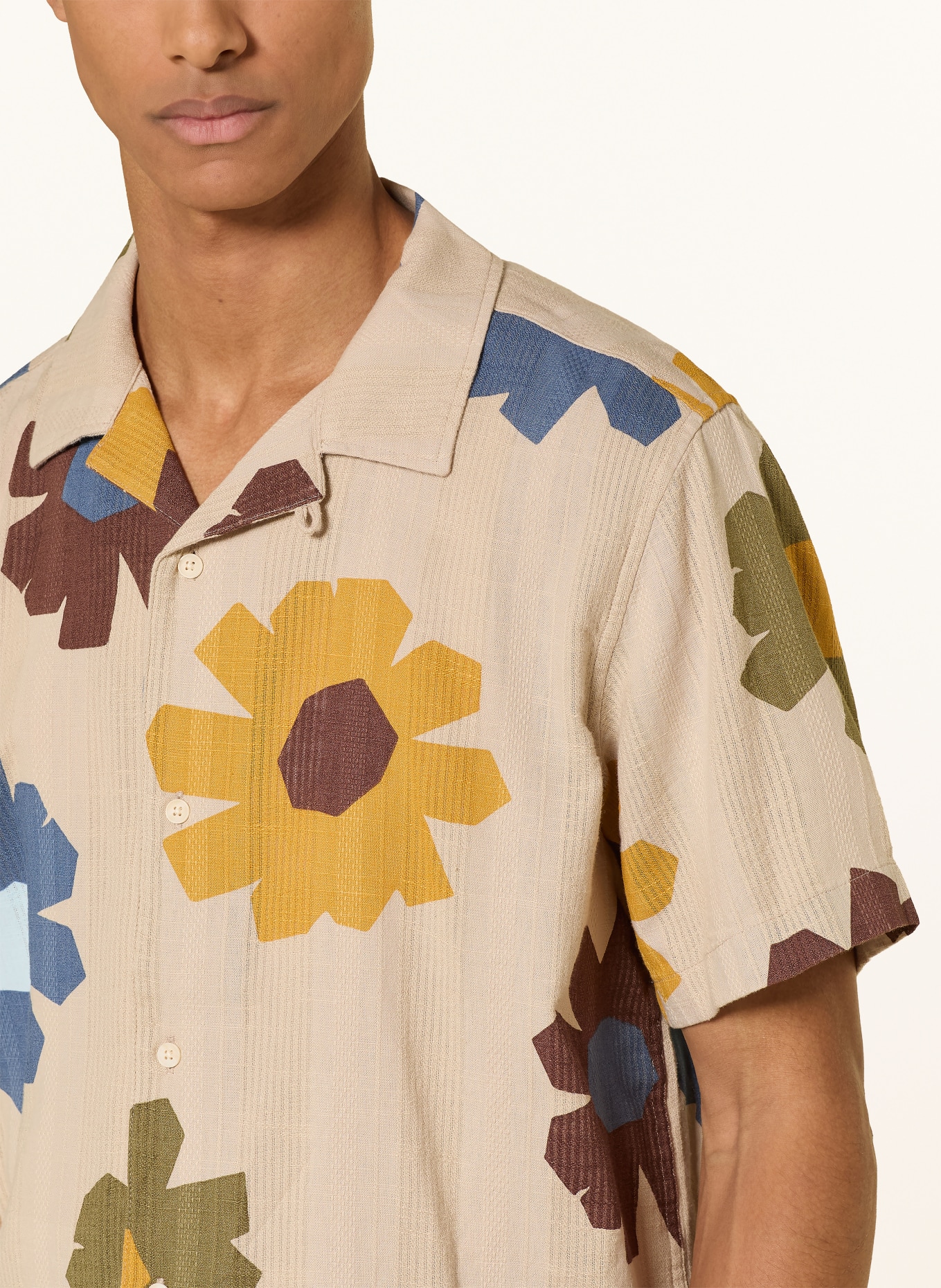 KnowledgeCotton Apparel Overhemd met korte mouwen, Comfort Fit: BEIGE / BRUIN / GEEL