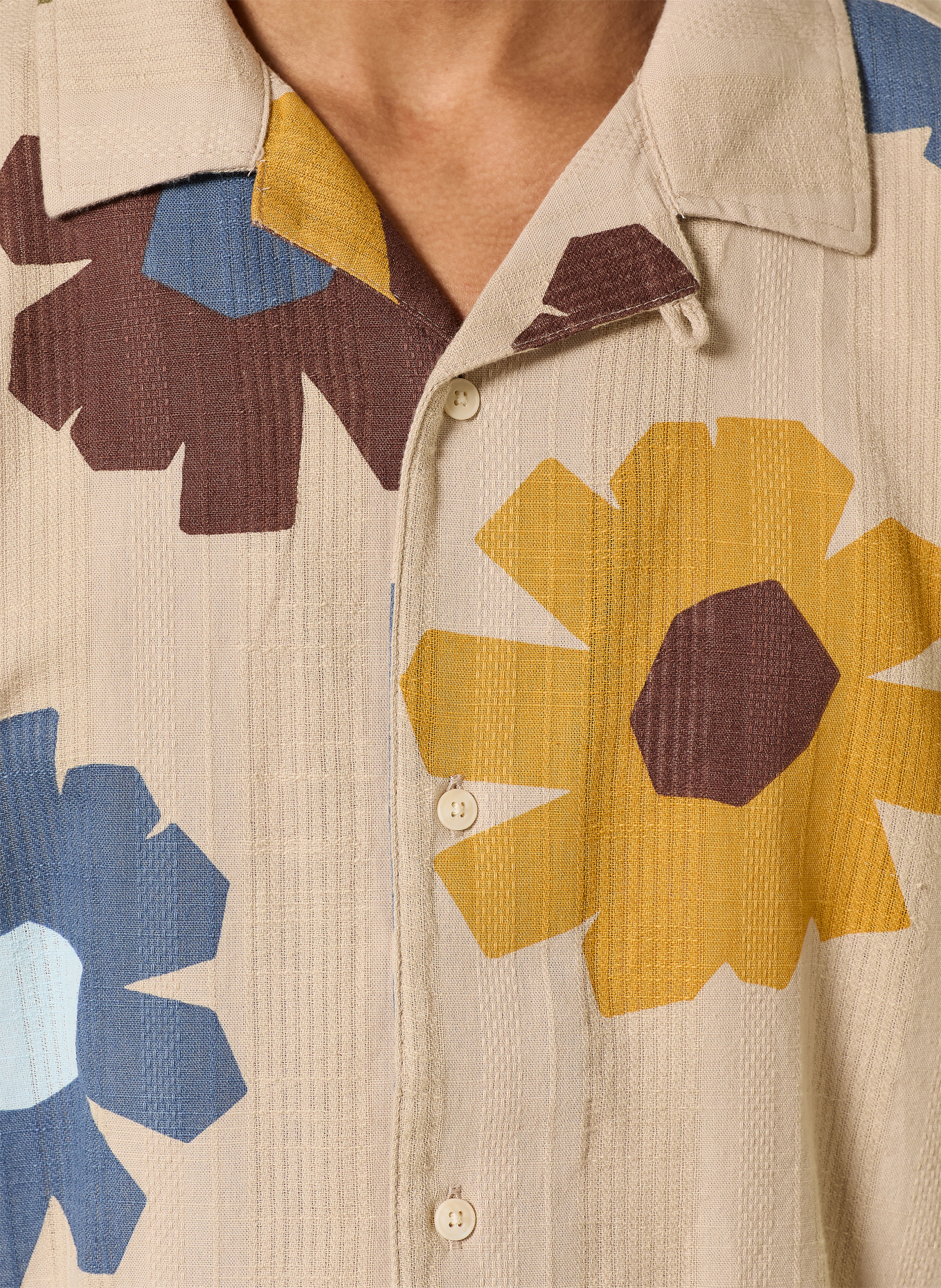 KnowledgeCotton Apparel Overhemd met korte mouwen, Comfort Fit: BEIGE / BRUIN / GEEL