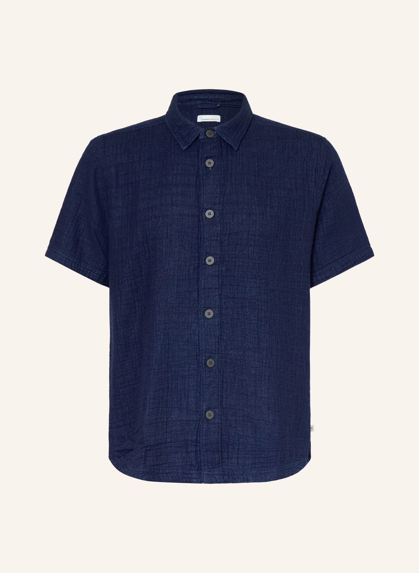KnowledgeCotton Apparel Short-Sleeve Relaxed-Fit Muslin Shirt: DARK BLUE