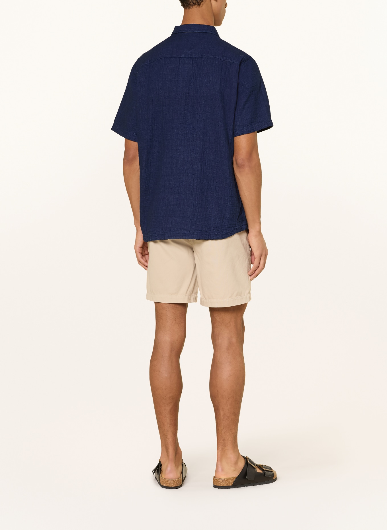 KnowledgeCotton Apparel Short-Sleeve Relaxed-Fit Muslin Shirt: DARK BLUE