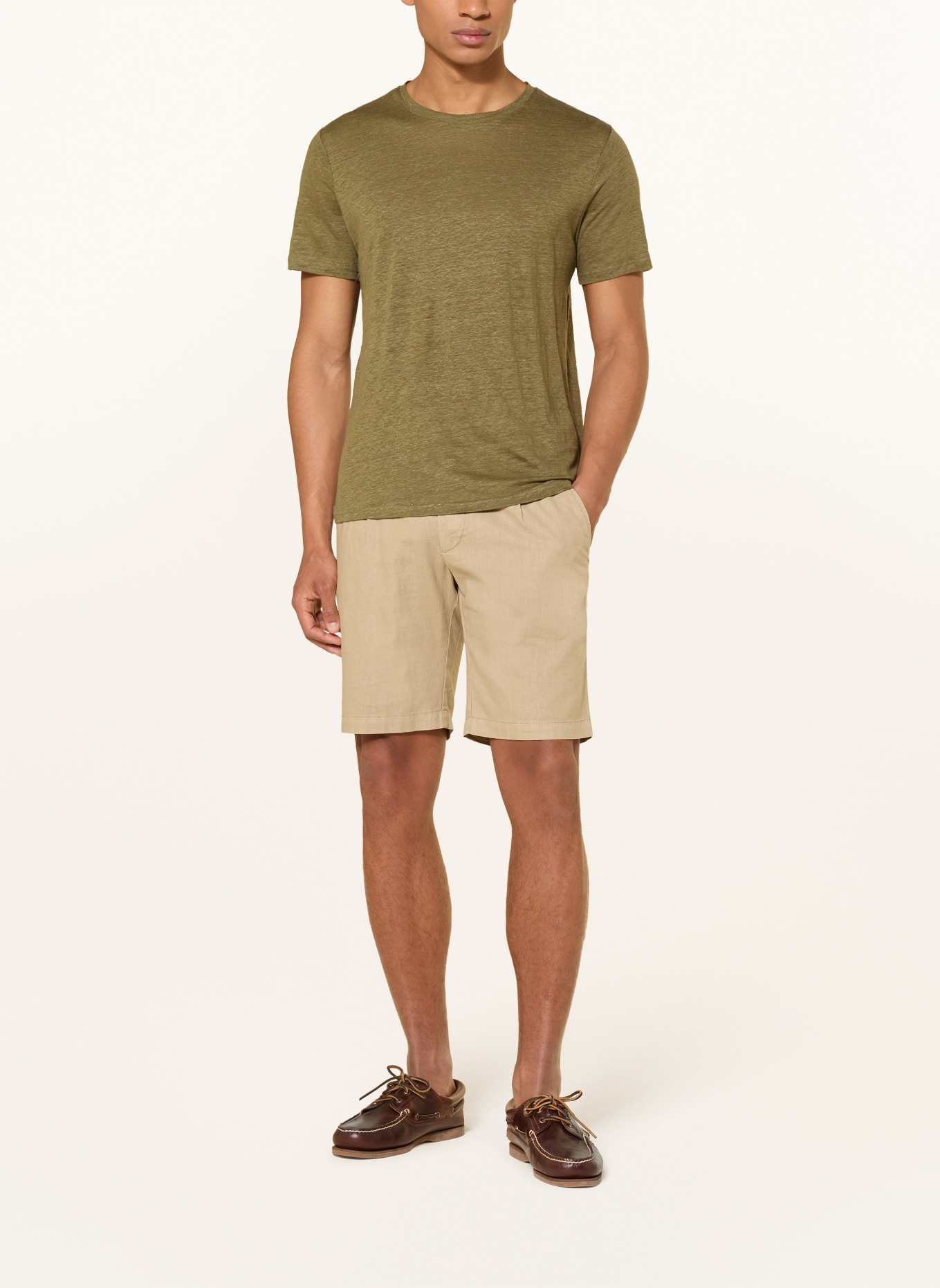 KnowledgeCotton Apparel Linen T-shirt: OLIVE