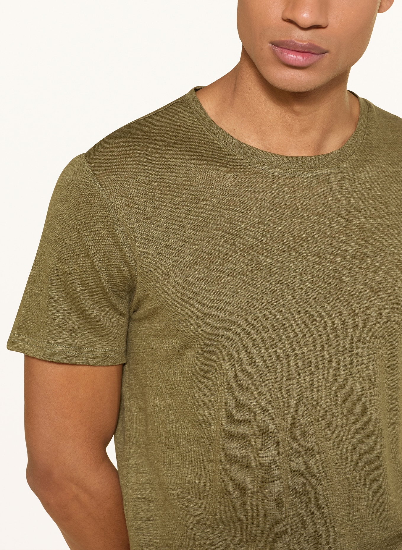 KnowledgeCotton Apparel Linen T-shirt: OLIVE