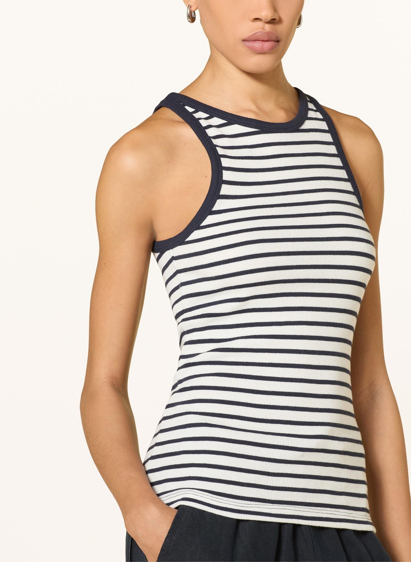 KnowledgeCotton Apparel Koszulka bez rękawów RACER: BIAŁY / GRANATOWY