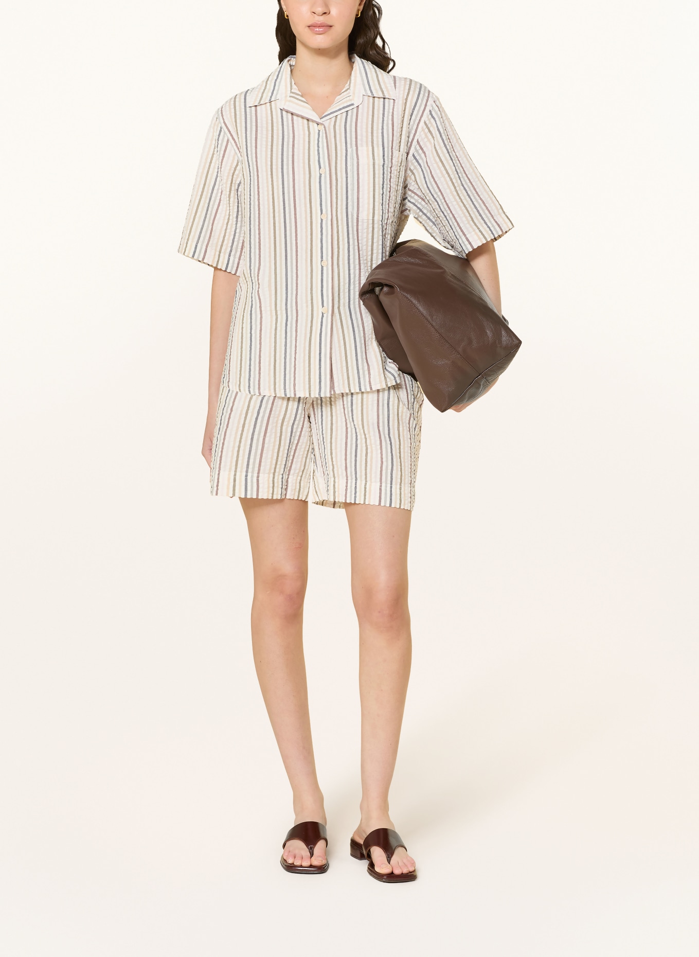 KnowledgeCotton Apparel blouse: ECRU / KAKI / DONKERBLAUW