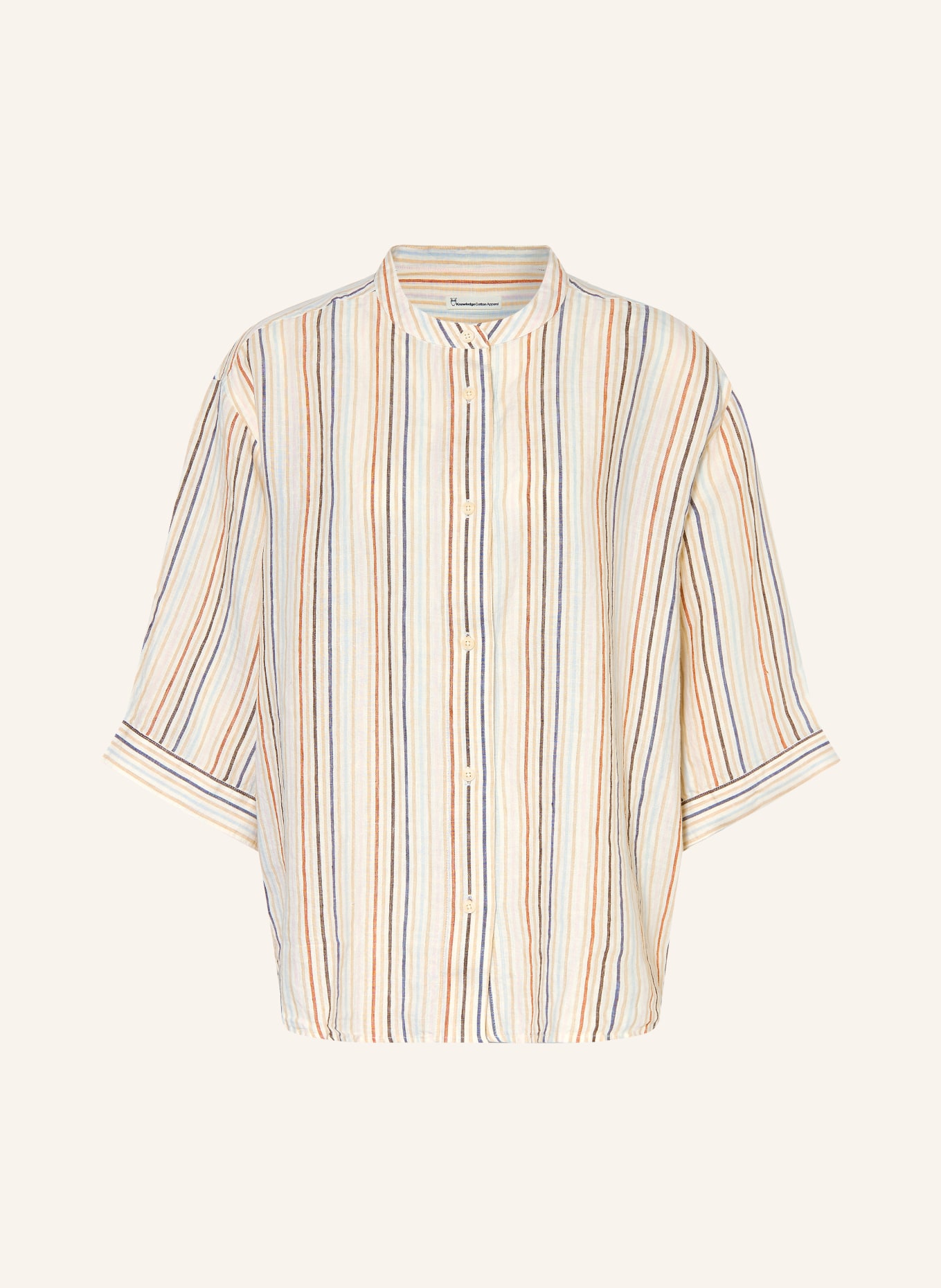 KnowledgeCotton Apparel Leinenbluse mit 3/4-Arm: BEIGE / ROT / DUNKELBLAU