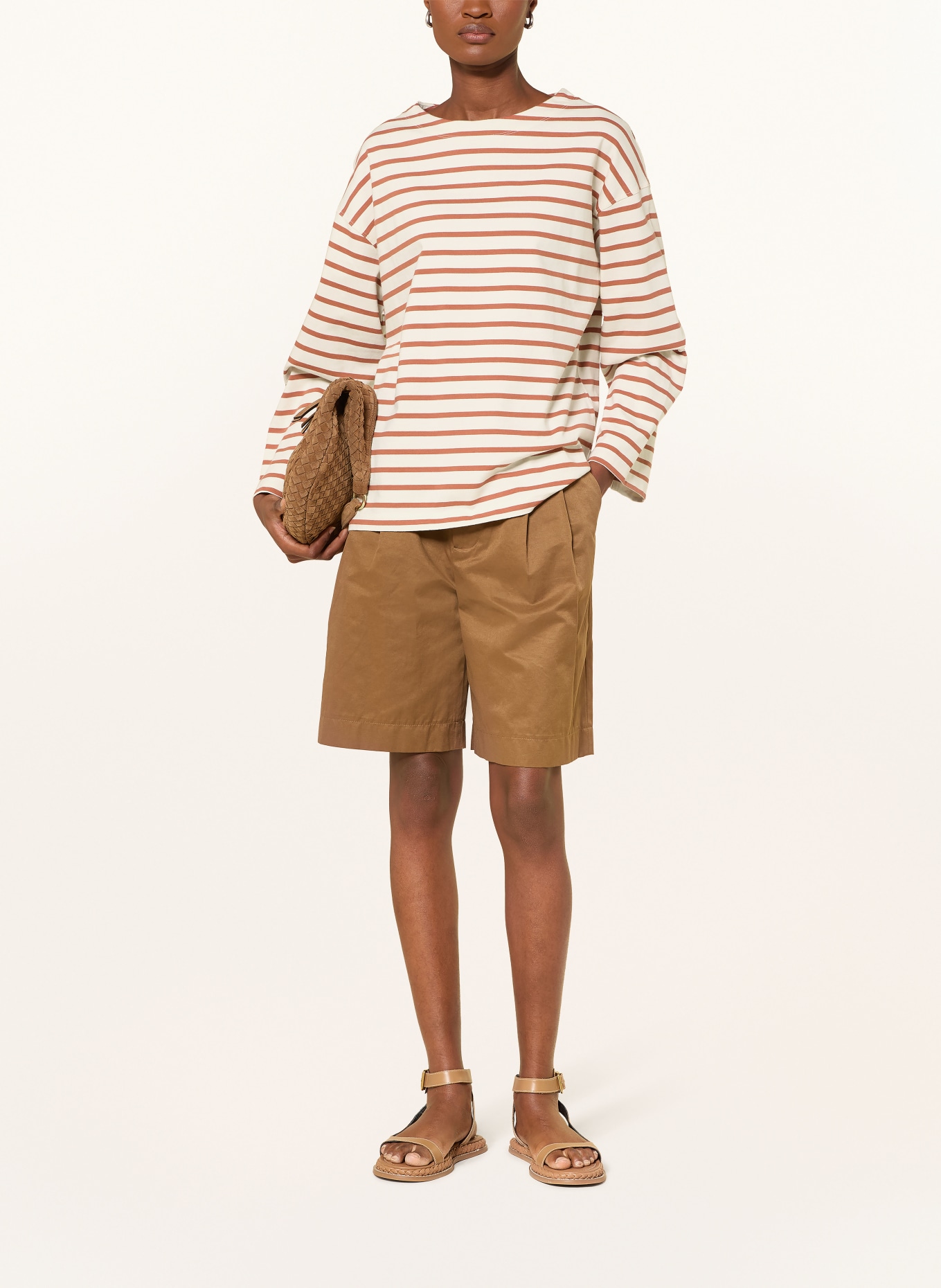 KnowledgeCotton Apparel Long-sleeve shirt: CREAM / DARK ORANGE