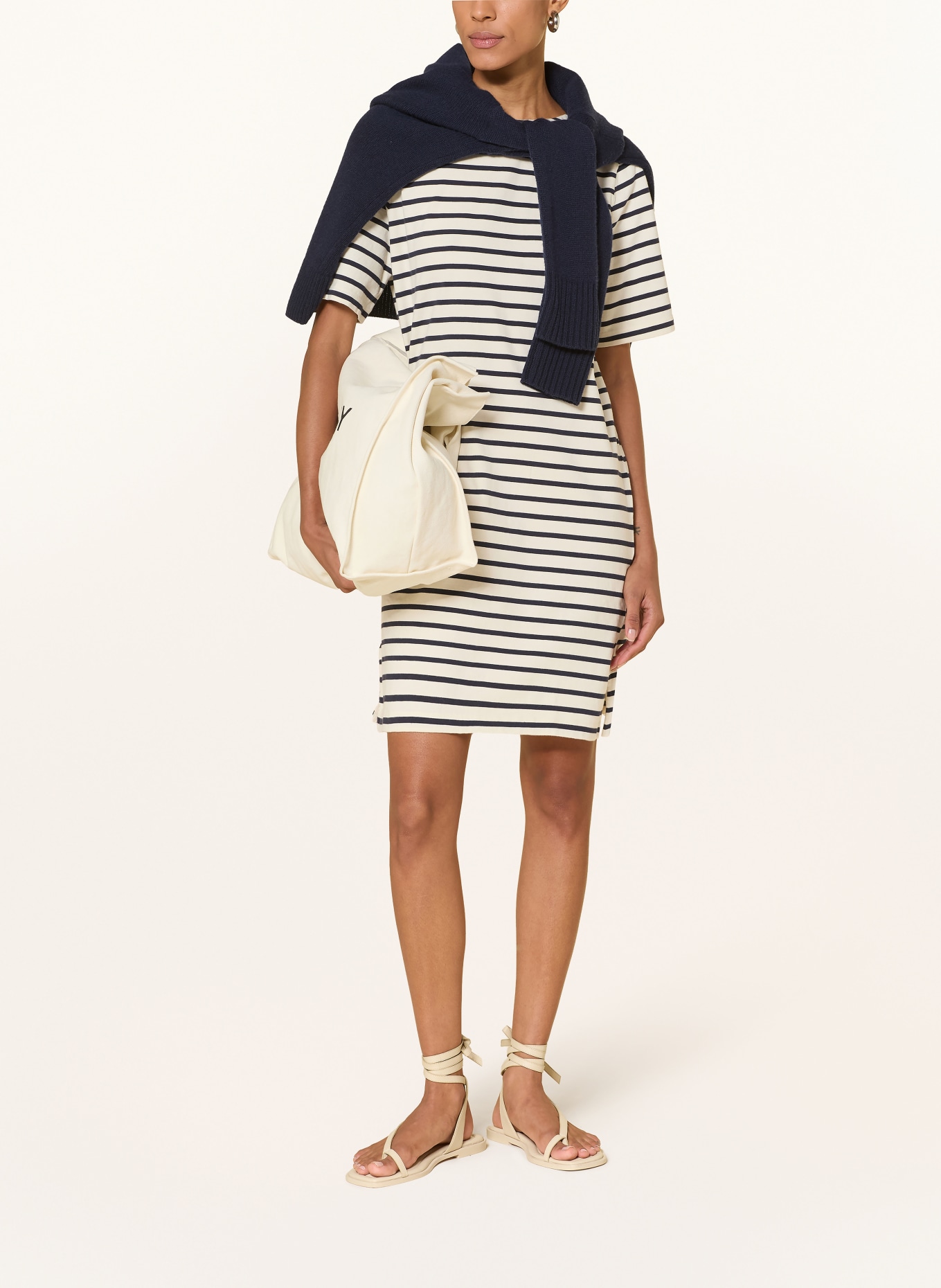 KnowledgeCotton Apparel Jerseykleid: ECRU / DUNKELBLAU