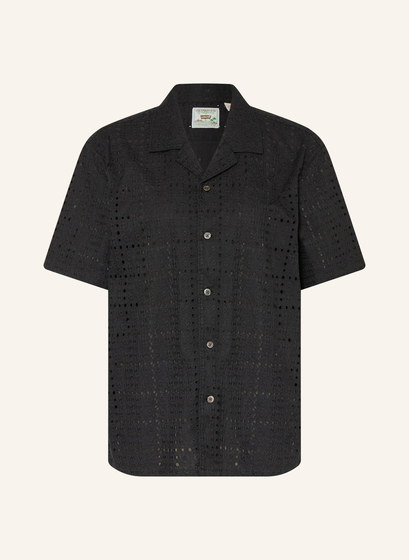 Levi's® Resorthemd SUNSET Standard Fit van opengewerkte kant: ZWART