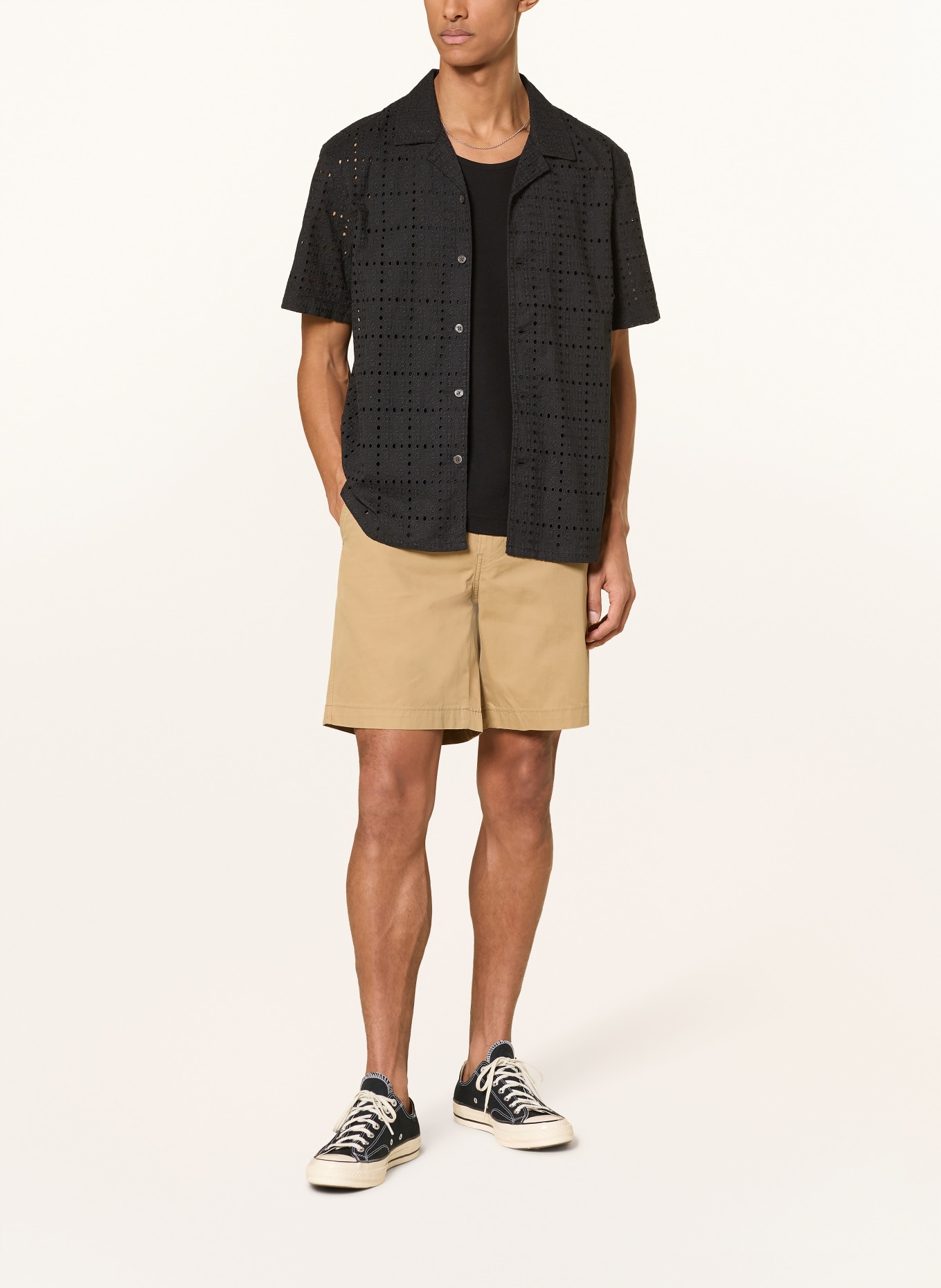 Levi's® Resorthemd SUNSET Standard Fit van opengewerkte kant: ZWART