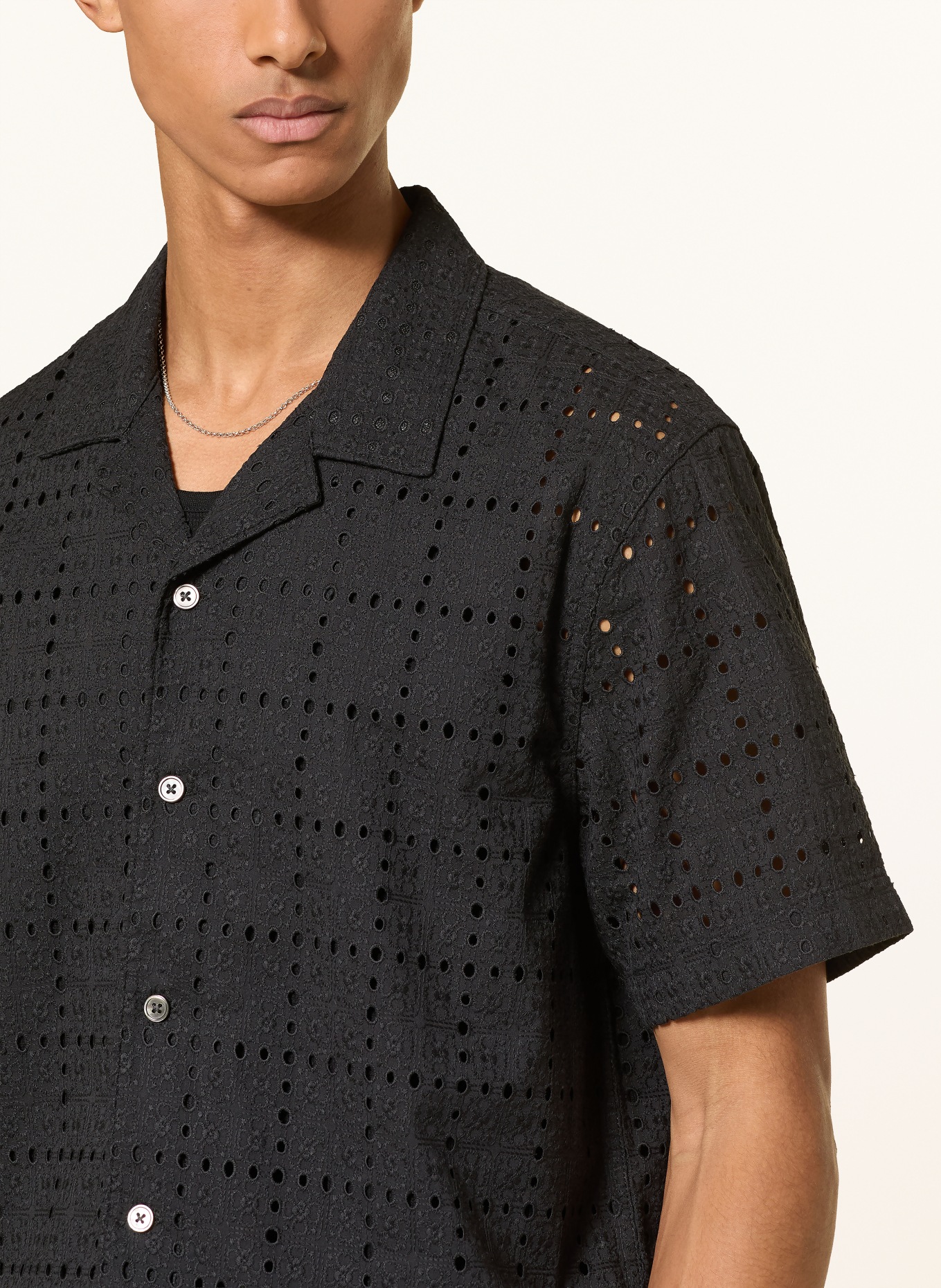 Levi's® Resorthemd SUNSET Standard Fit van opengewerkte kant: ZWART