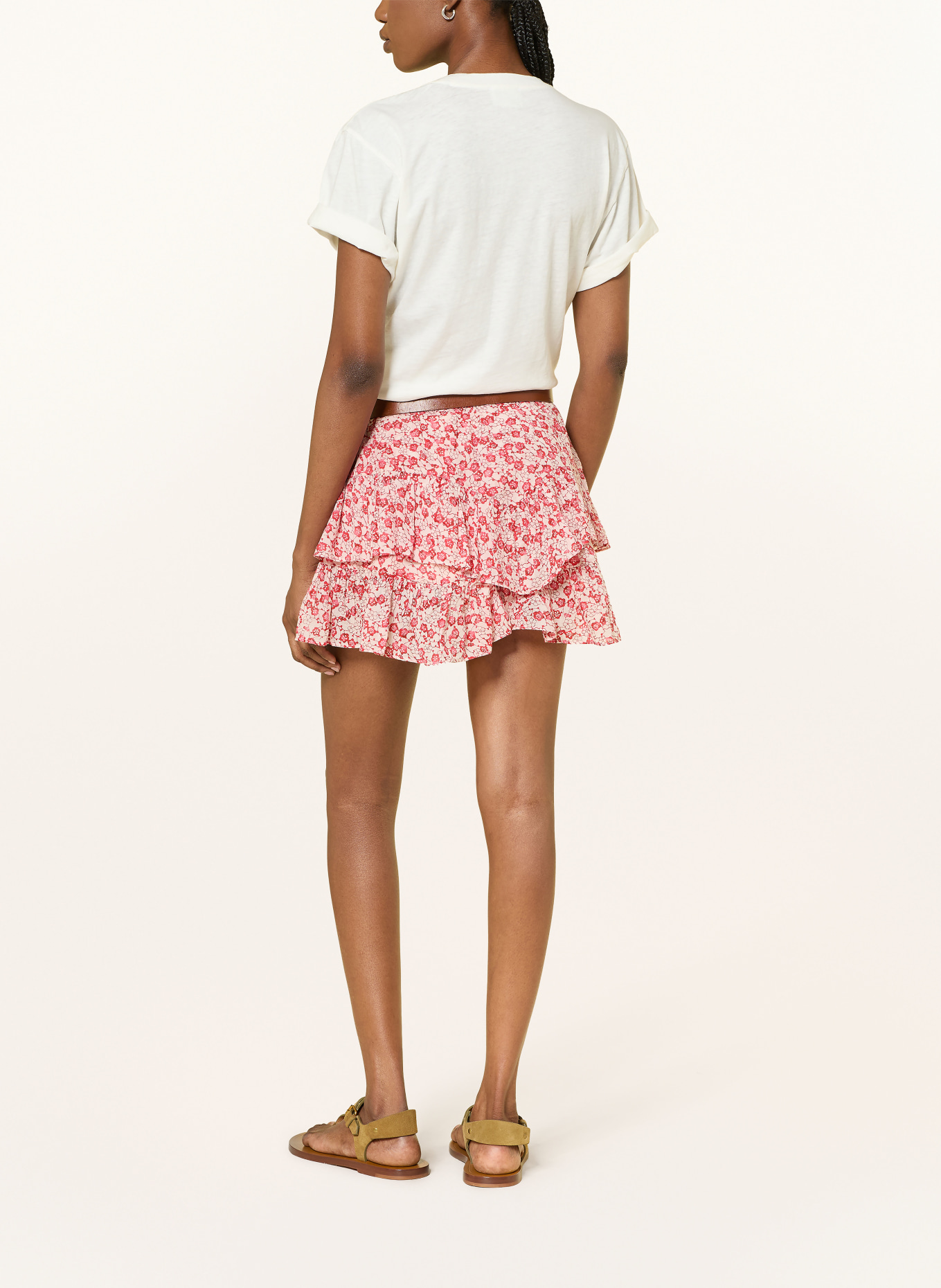 MARANT ÉTOILE JOCADIA Skirt with Ruffles: RED / LIGHT PINK / LIGHT RED