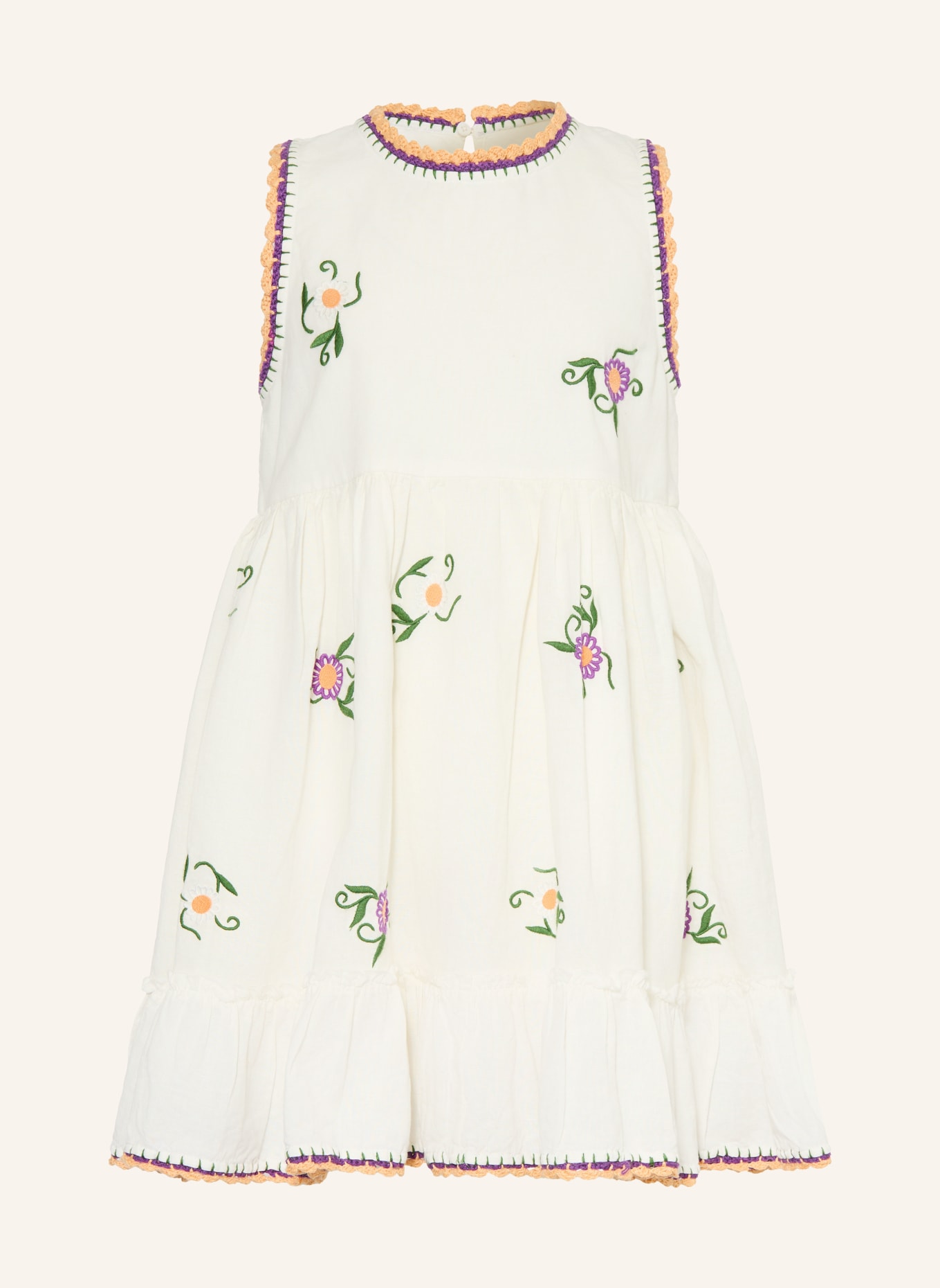STELLA McCARTNEY KIDS Kleid mit Stickereien: ECRU / LILA / GRÜN