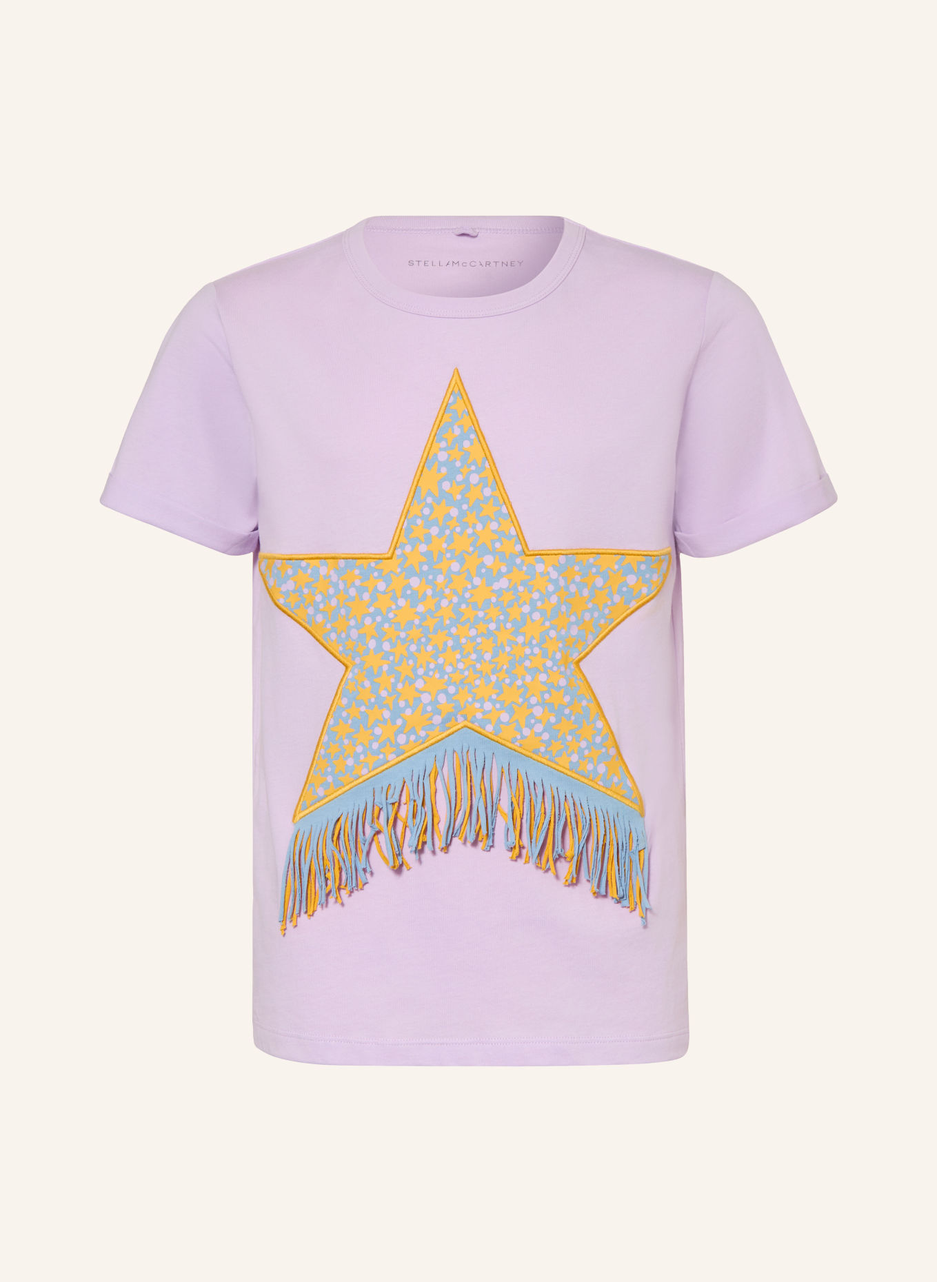 STELLA McCARTNEY KIDS T-shirt met franjes: LICHTPAARS / GEEL / PETROL