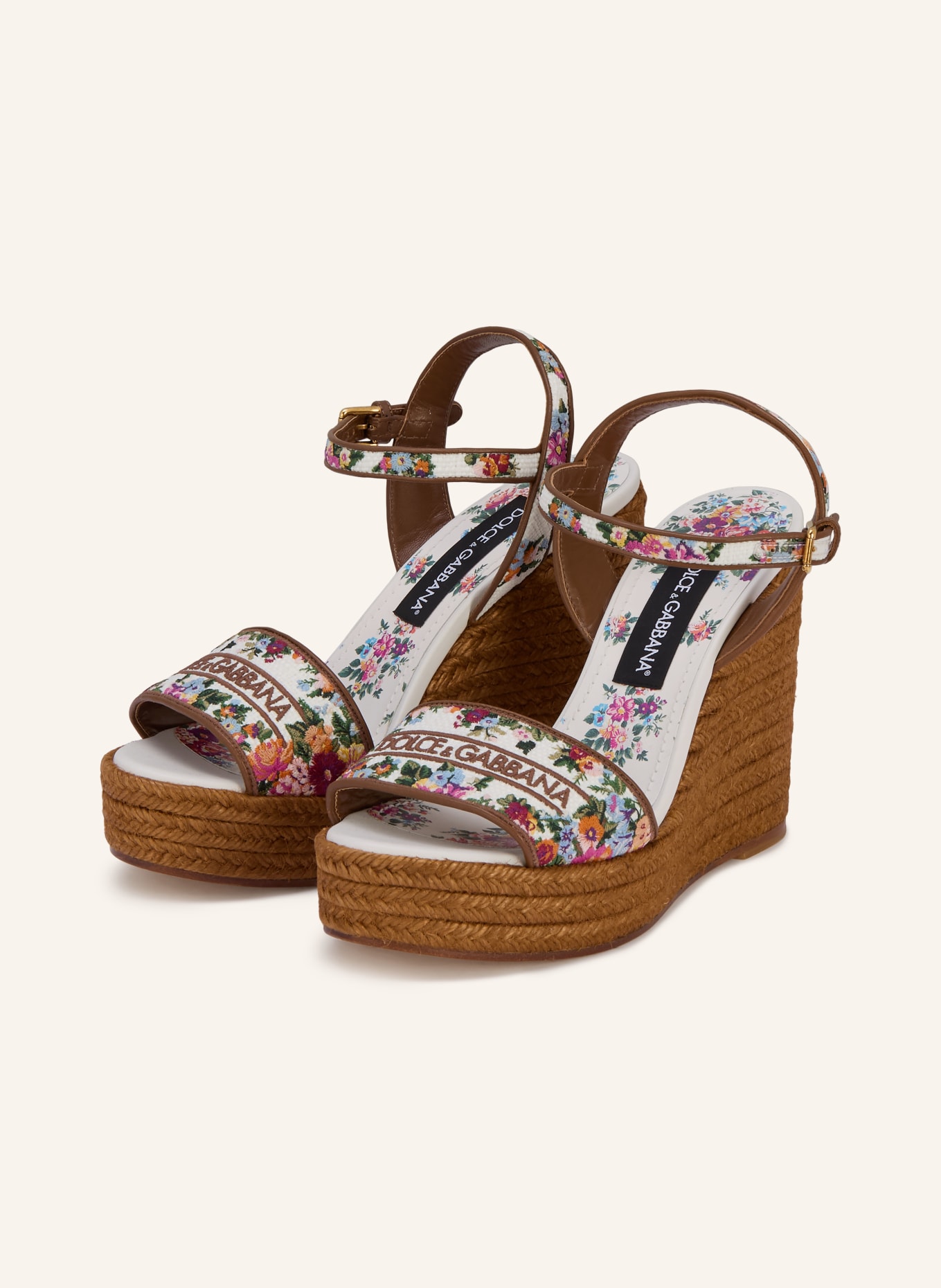 DOLCE & GABBANA Wedges: BRAUN / CREME / PINK