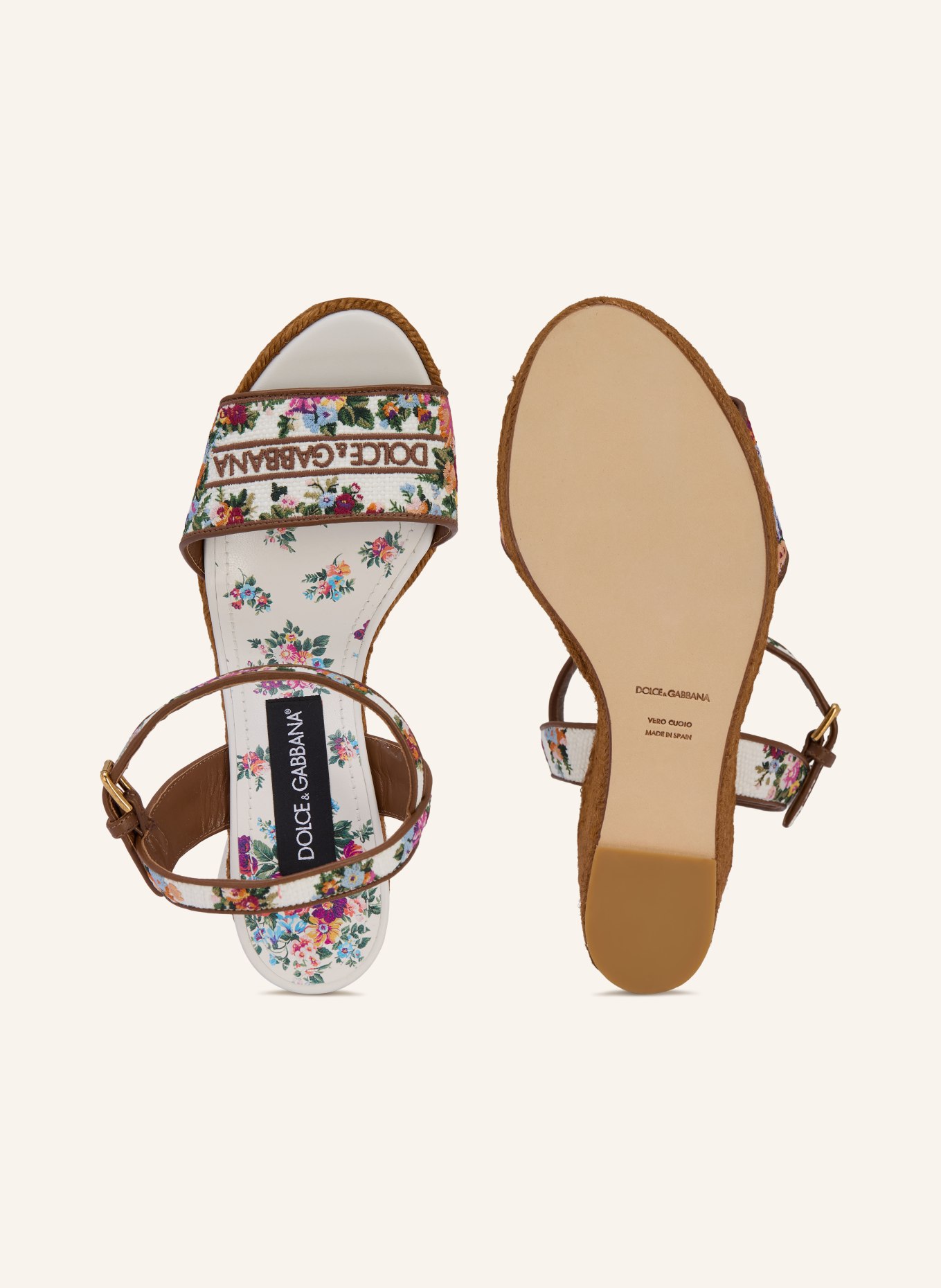 DOLCE & GABBANA Wedges: BRAUN / CREME / PINK