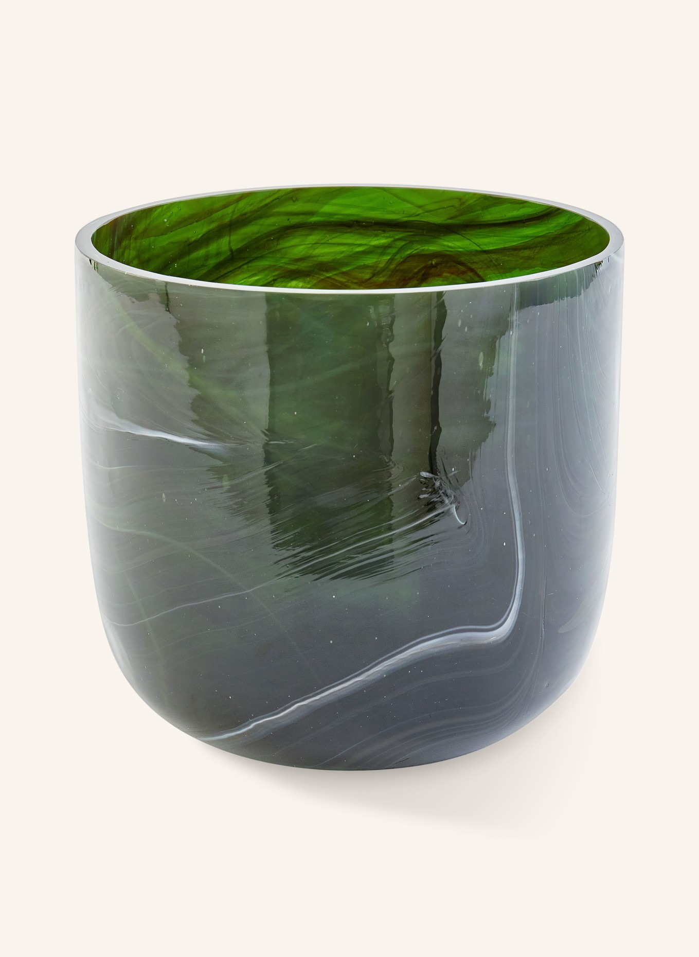 POLSPOTTEN Vaas MARBLED GLASS SMALL: GROEN / CRÈME / DONKERGROEN