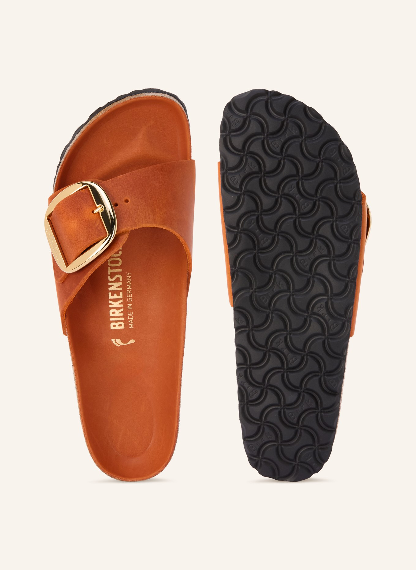 BIRKENSTOCK MADRID BIG BUCKLE Mules: DARK ORANGE / GOLD