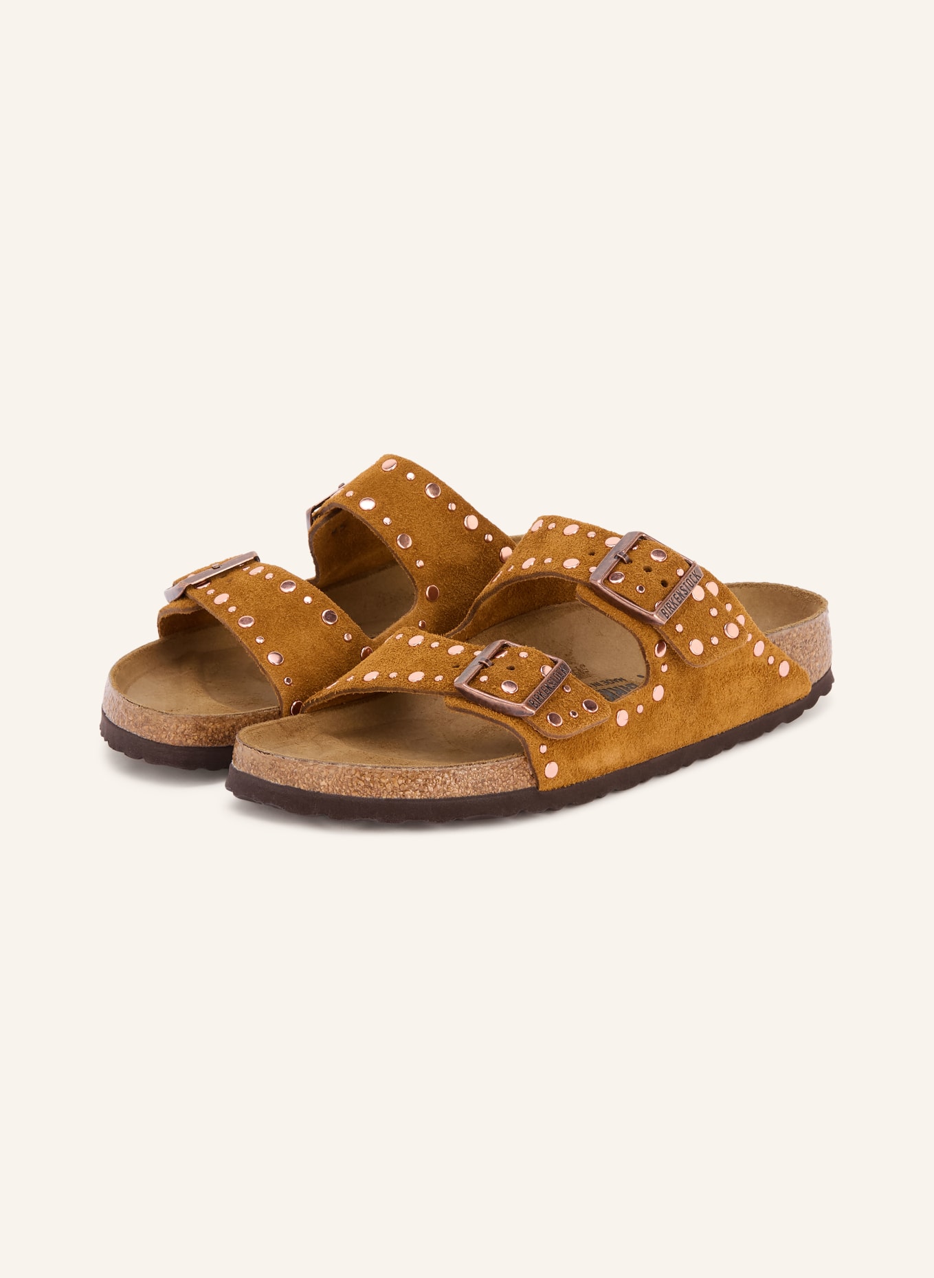 BIRKENSTOCK ARIZONA RIVET mules with studs: CAMEL