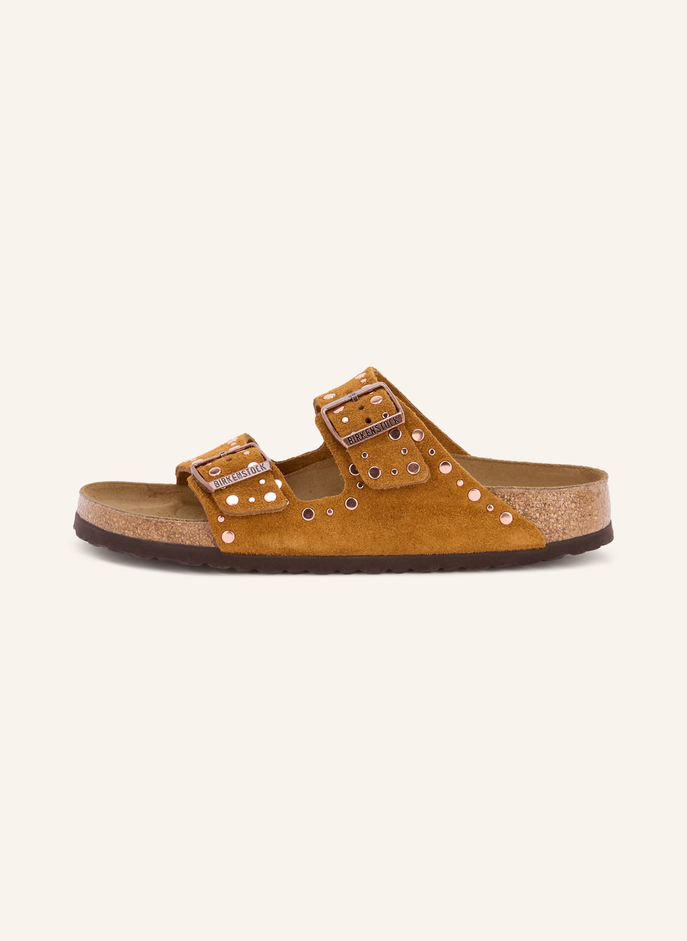 BIRKENSTOCK ARIZONA RIVET mules with studs: CAMEL