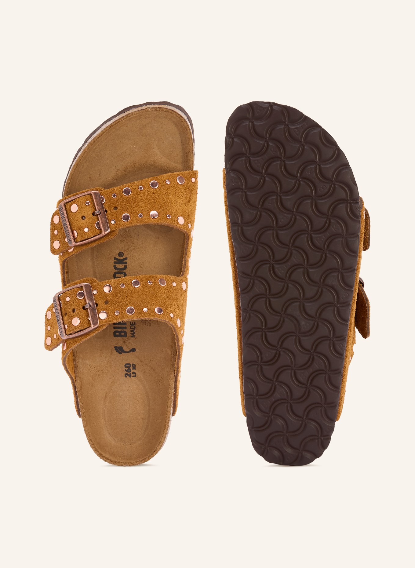 BIRKENSTOCK ARIZONA RIVET mules with studs: CAMEL