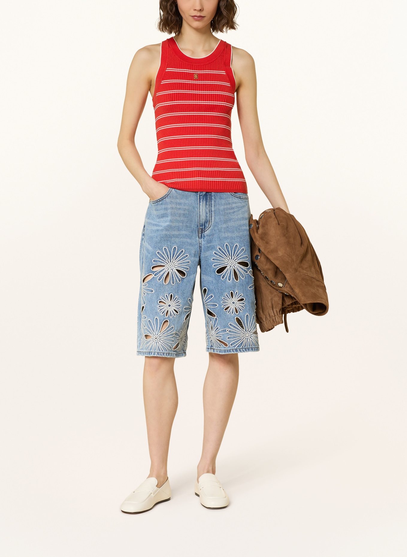 SANDRO Stricktop: ROT / WEISS