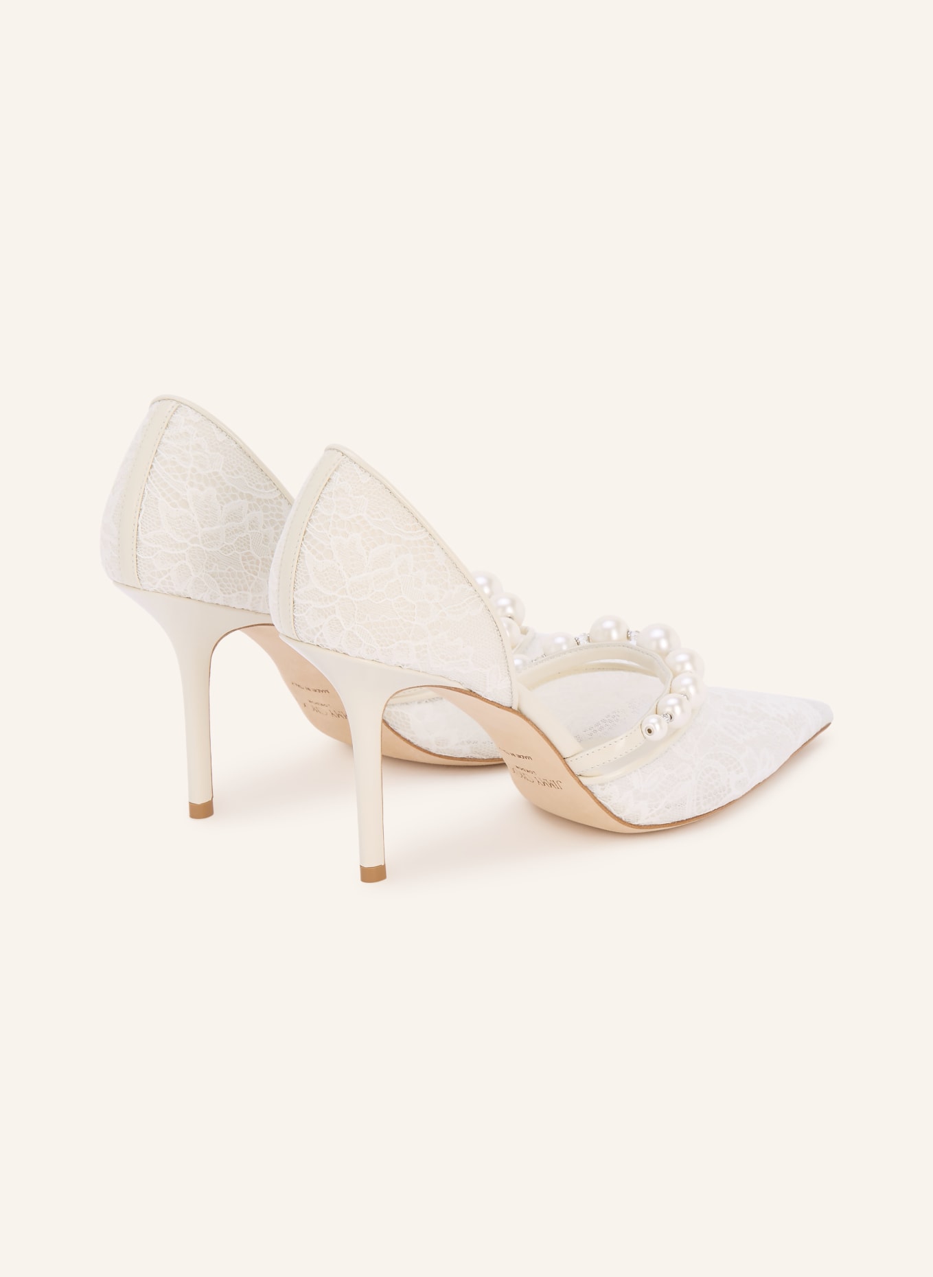 JIMMY CHOO Pumps AURELIE 85 mit Schmuckperlen und Spitze: WEISS / CREME