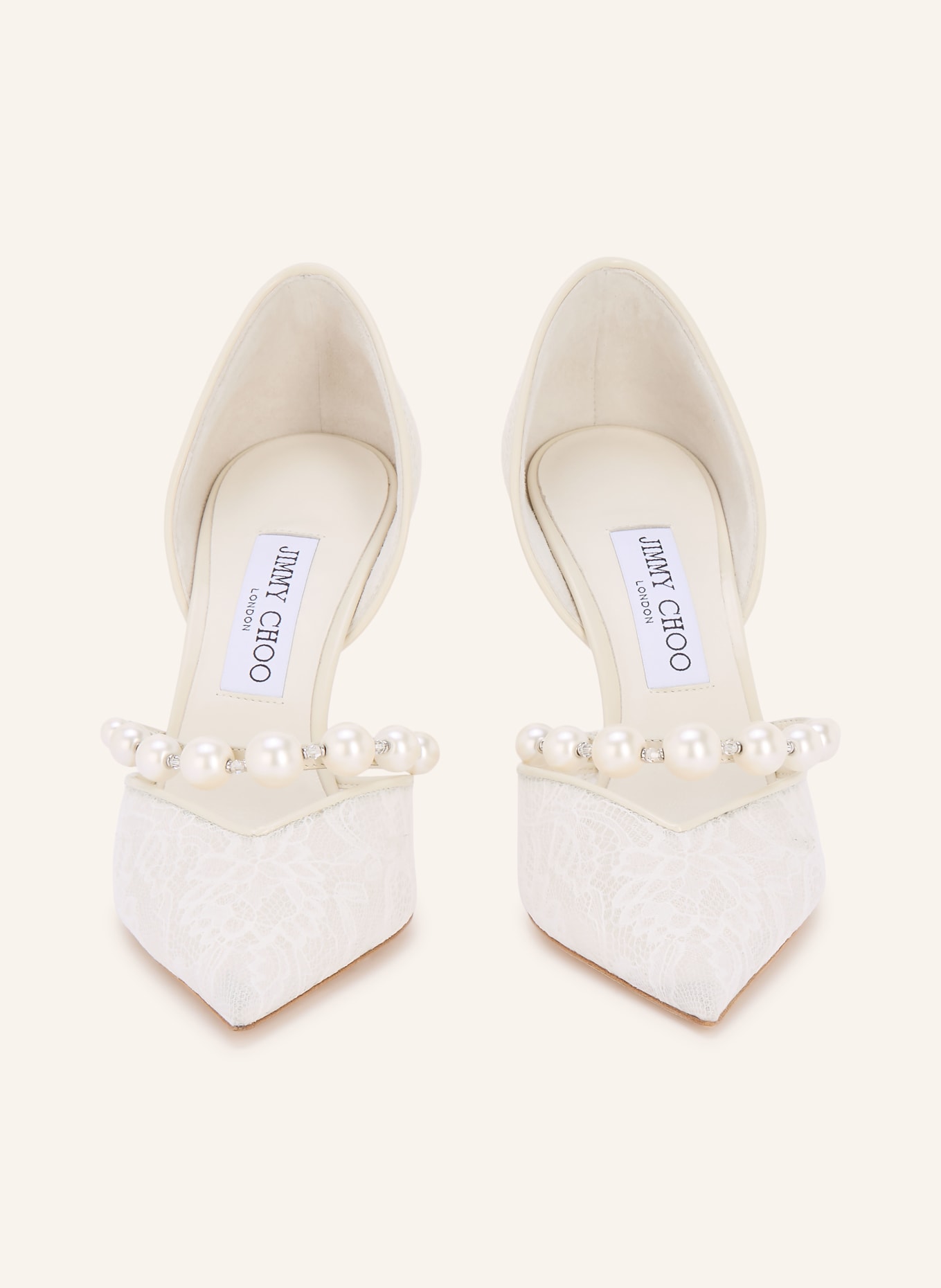 JIMMY CHOO Pumps AURELIE 85 mit Schmuckperlen und Spitze: WEISS / CREME