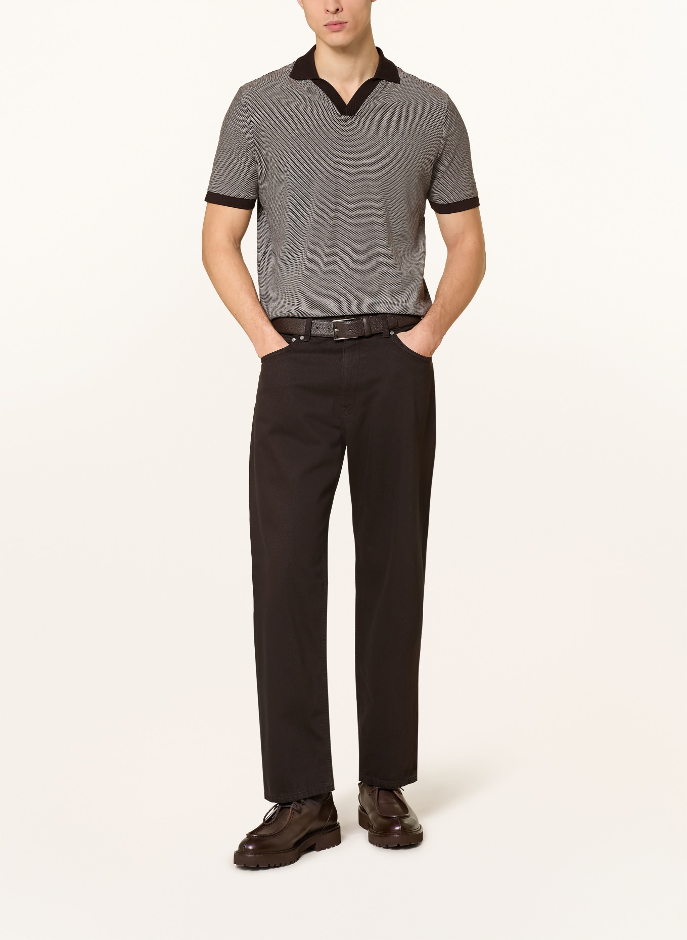 NOWADAYS Jersey polo shirt: DARK BROWN / WHITE