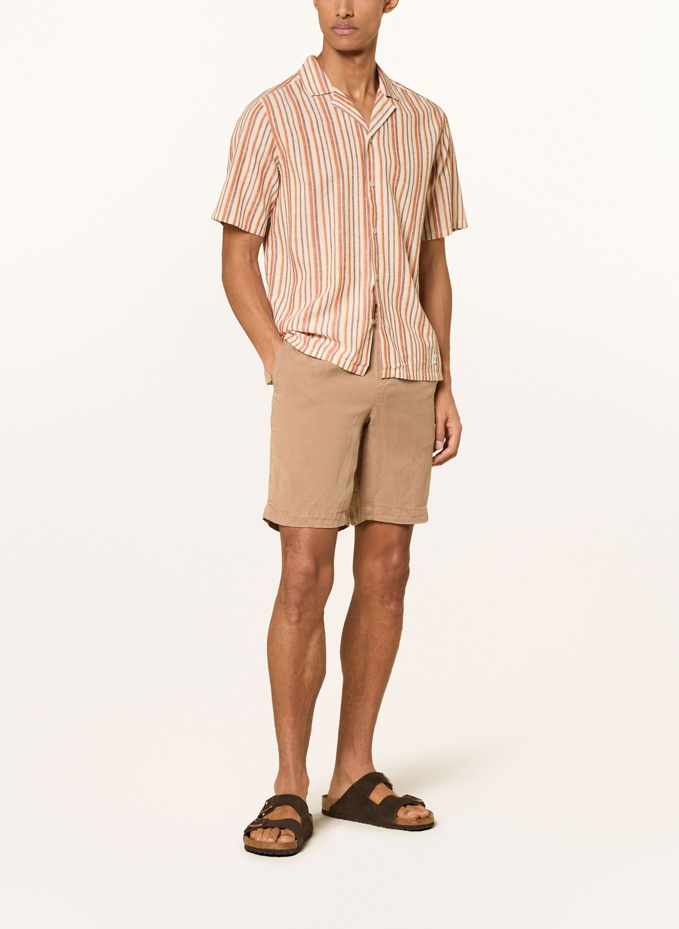 NOWADAYS Short-Sleeve Shirt, Regular Fit: BEIGE / DARK RED / BLACK