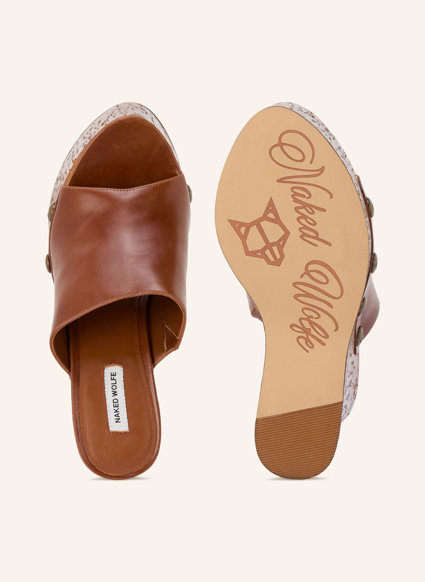 NAKED WOLFE Sleehakken TULIP: BRUIN / GOUD