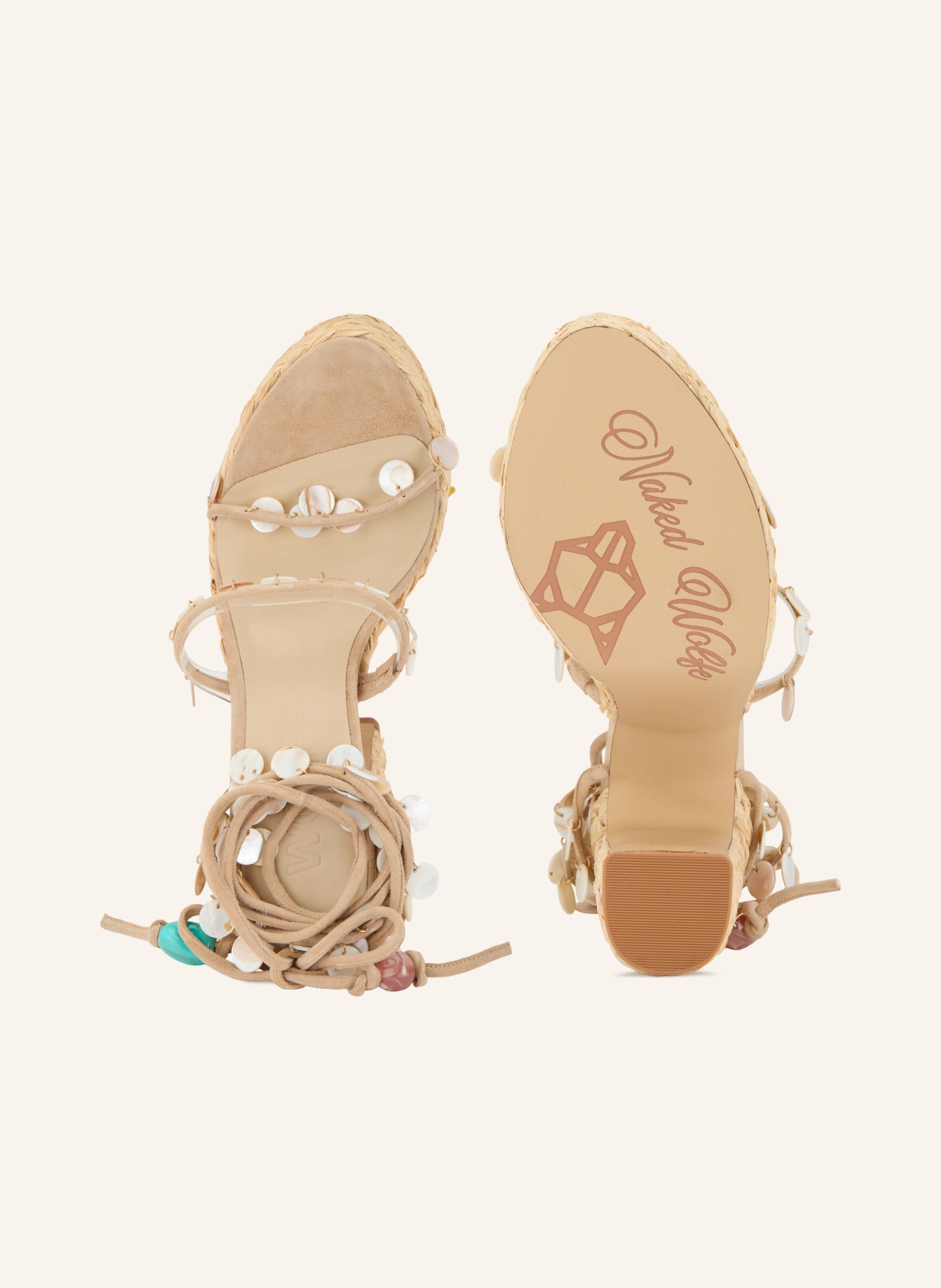 NAKED WOLFE Plateau-Sandaletten FANTASTIC mit Schmucksteinen: BEIGE