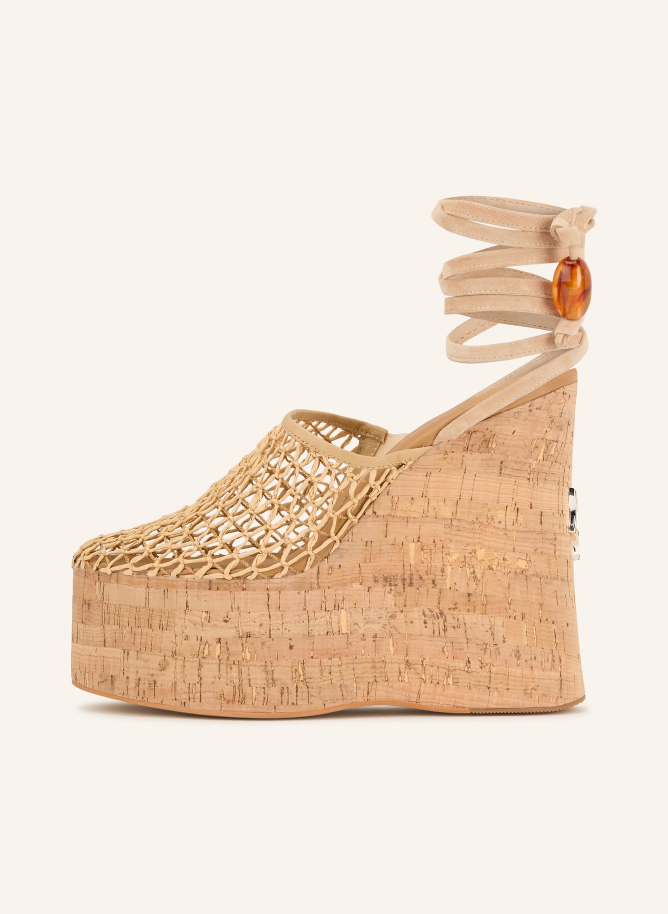 NAKED WOLFE Plateau-Wedges mit Schmuckperlen: HELLBRAUN / GOLD