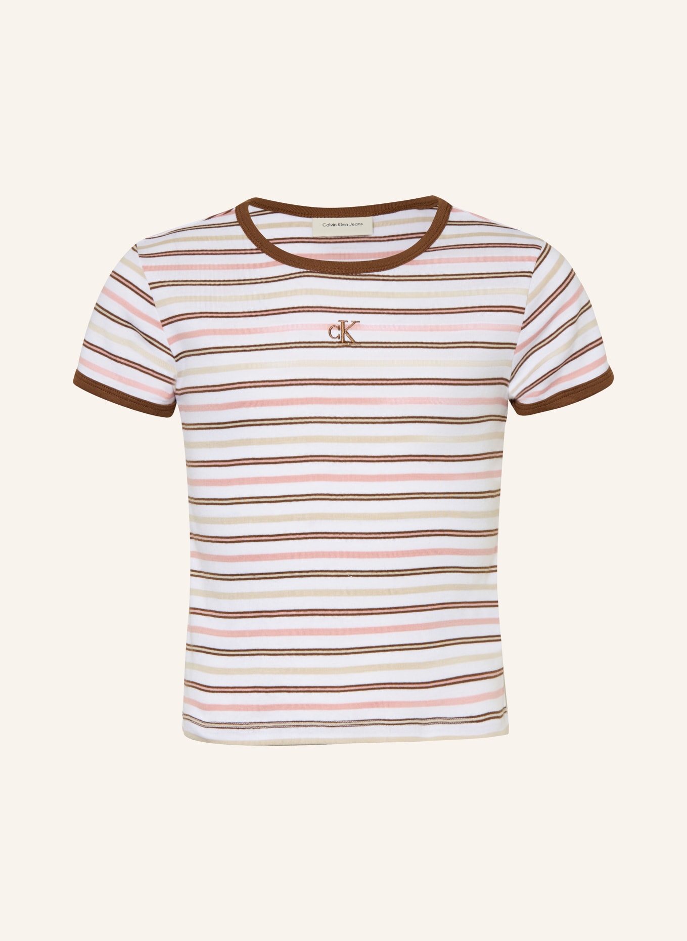 Calvin Klein YARNDYE T-shirt: CREAM / BROWN / PINK