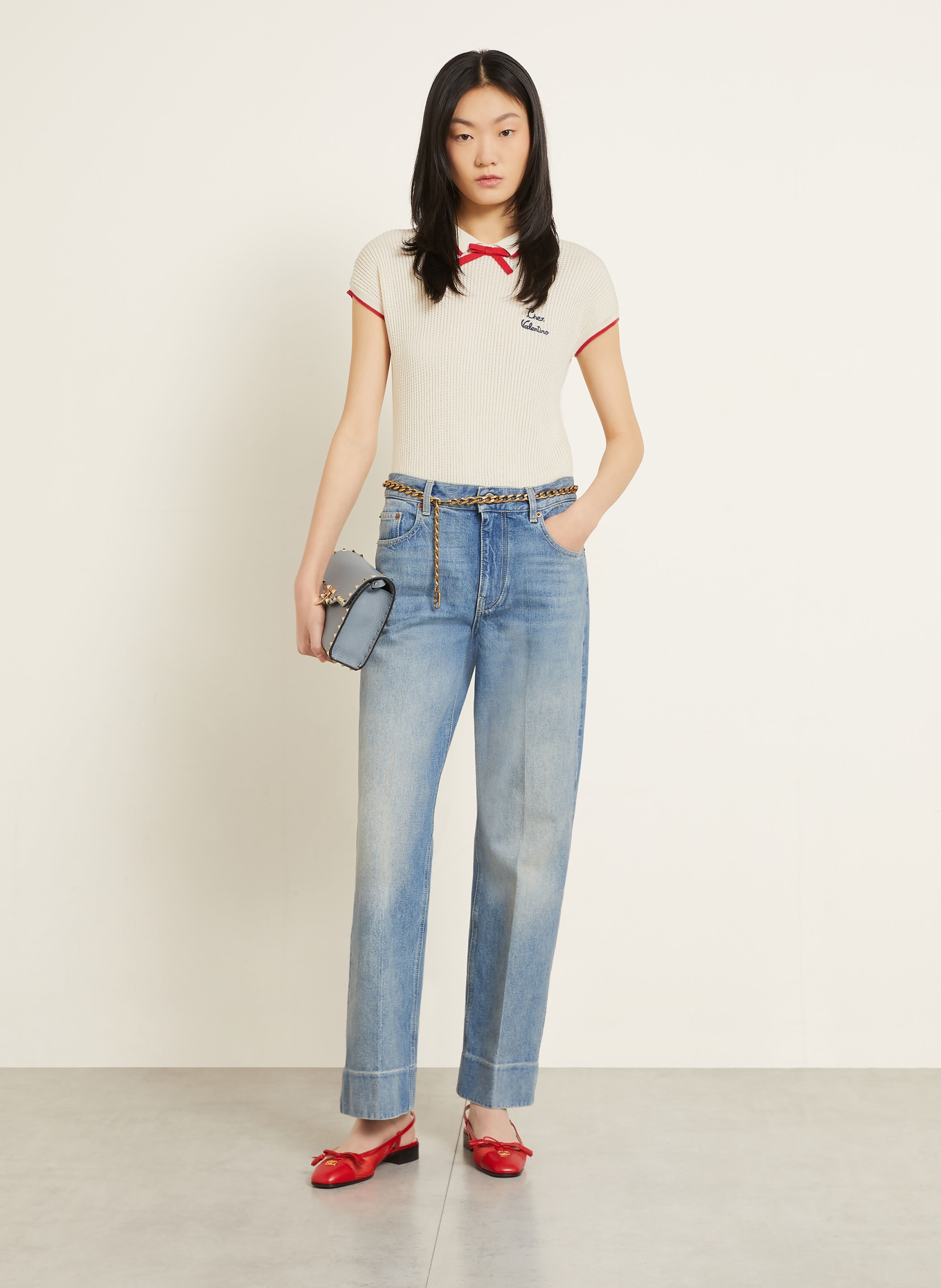 VALENTINO Strickshirt: CREME / ROT