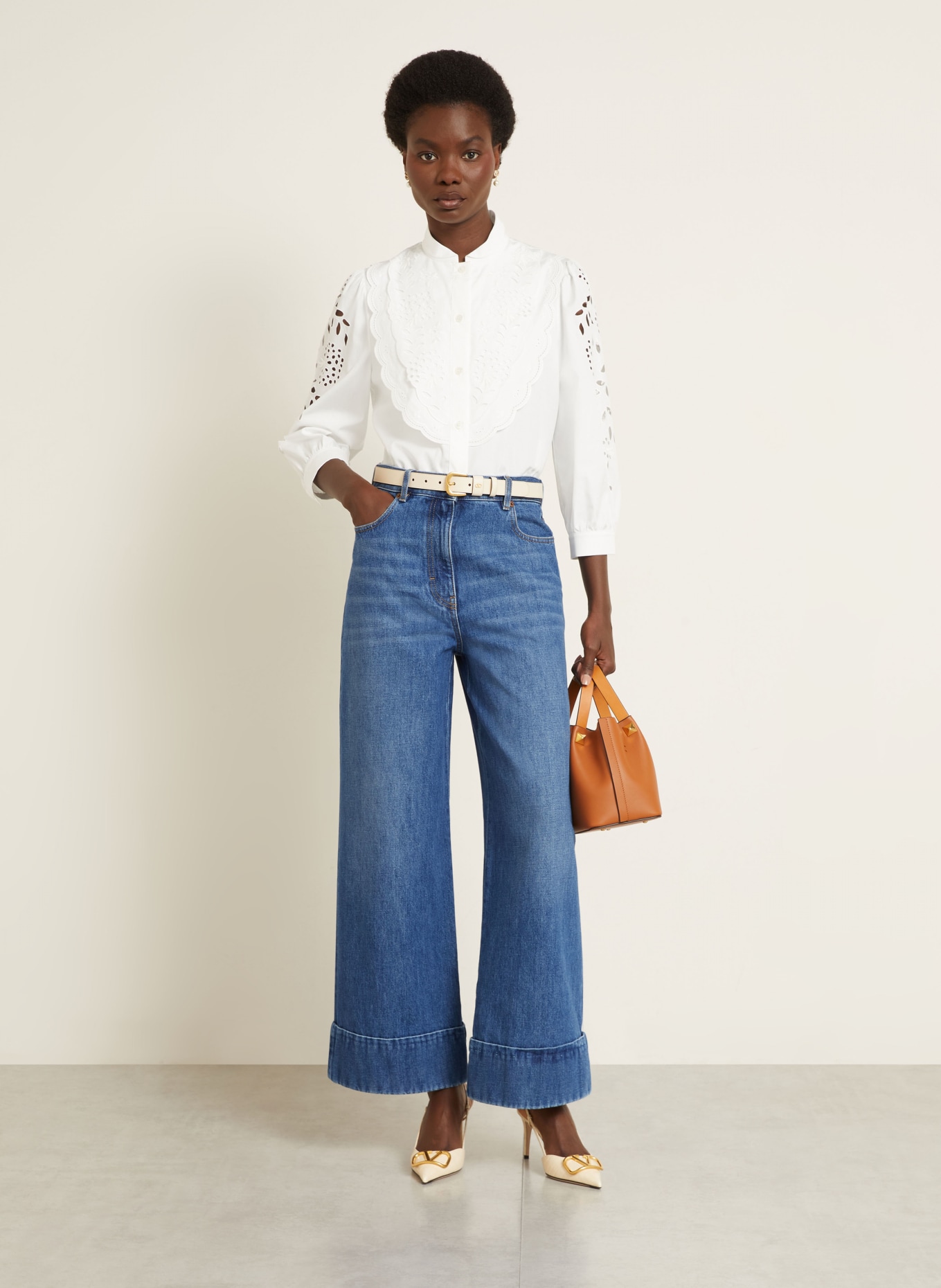 VALENTINO Jean à jambes larges SOLID: 558 MEDIUM BLUE DENIM