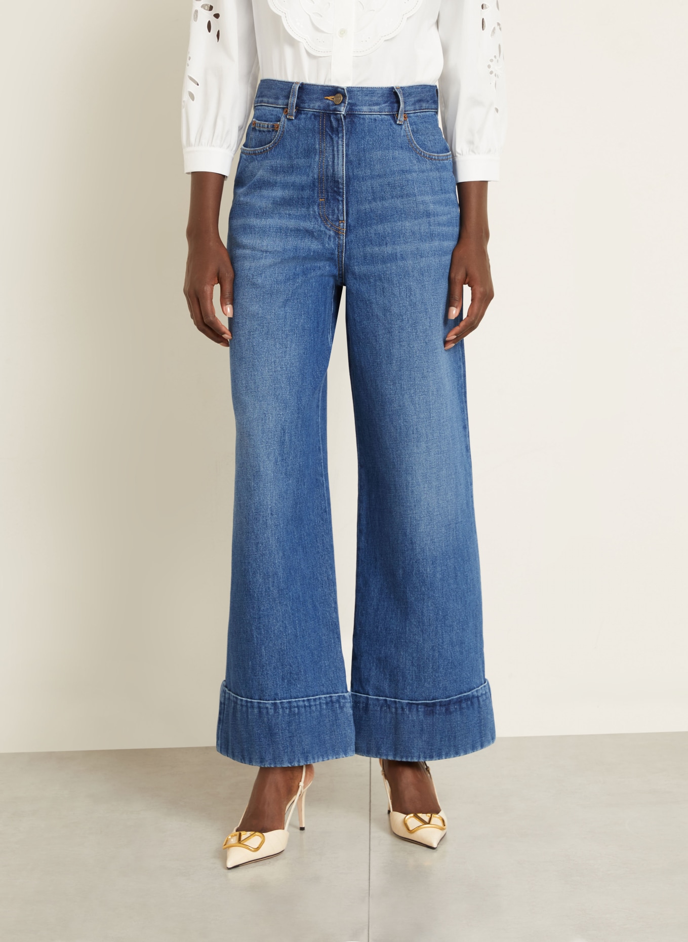 VALENTINO Jean à jambes larges SOLID: 558 MEDIUM BLUE DENIM
