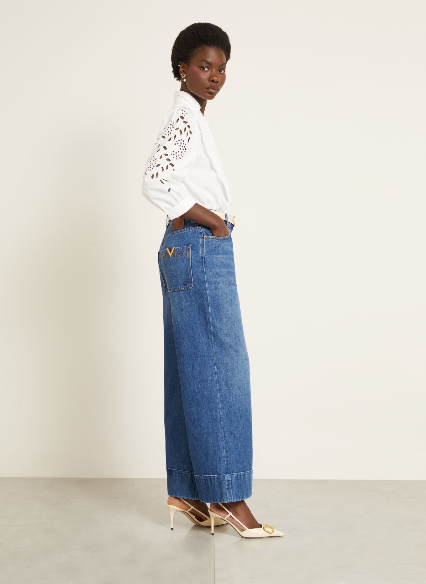 VALENTINO Jean à jambes larges SOLID: 558 MEDIUM BLUE DENIM