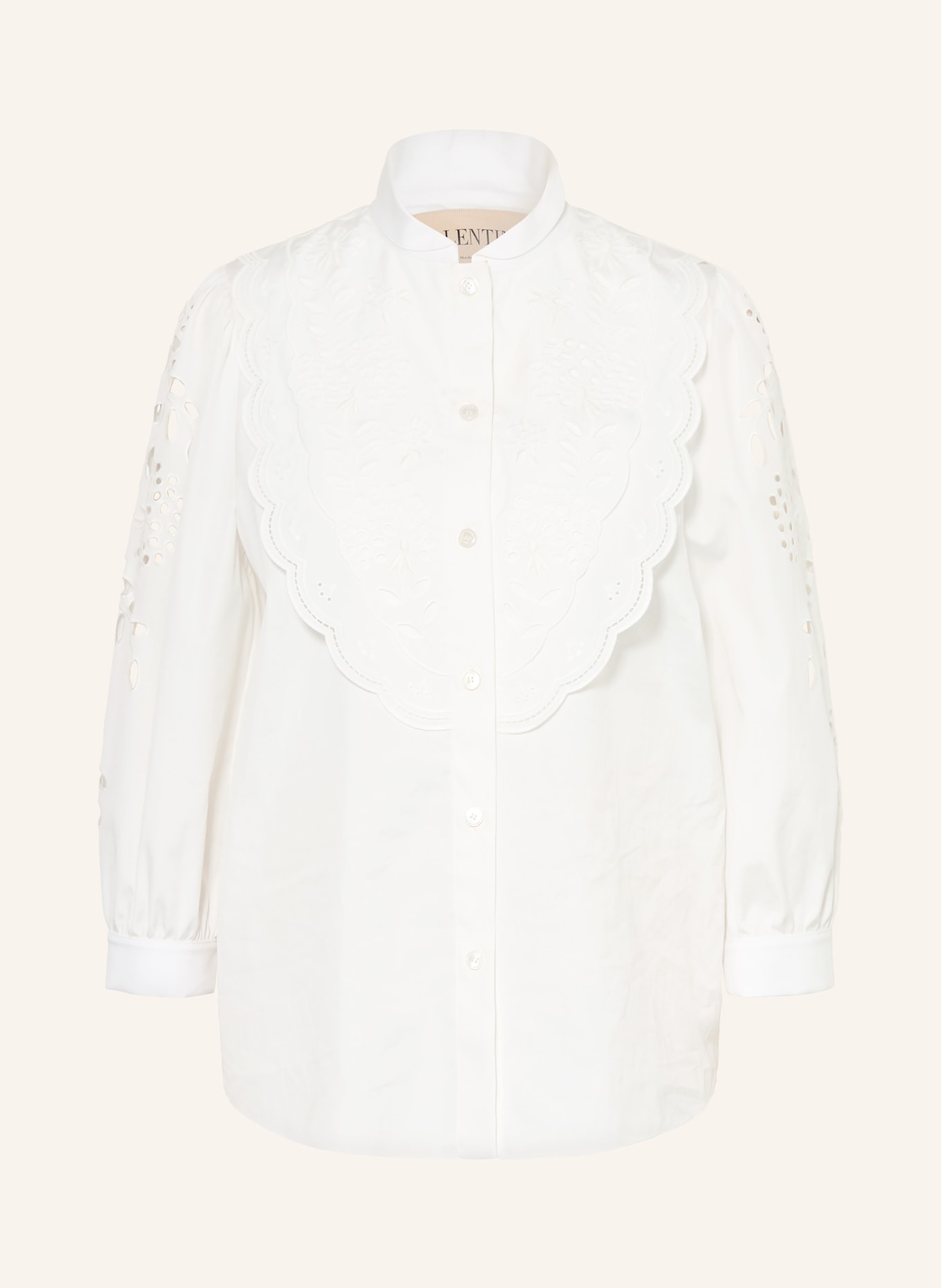 VALENTINO Bluse mit Lochspitze und 3/4-Arm: WEISS