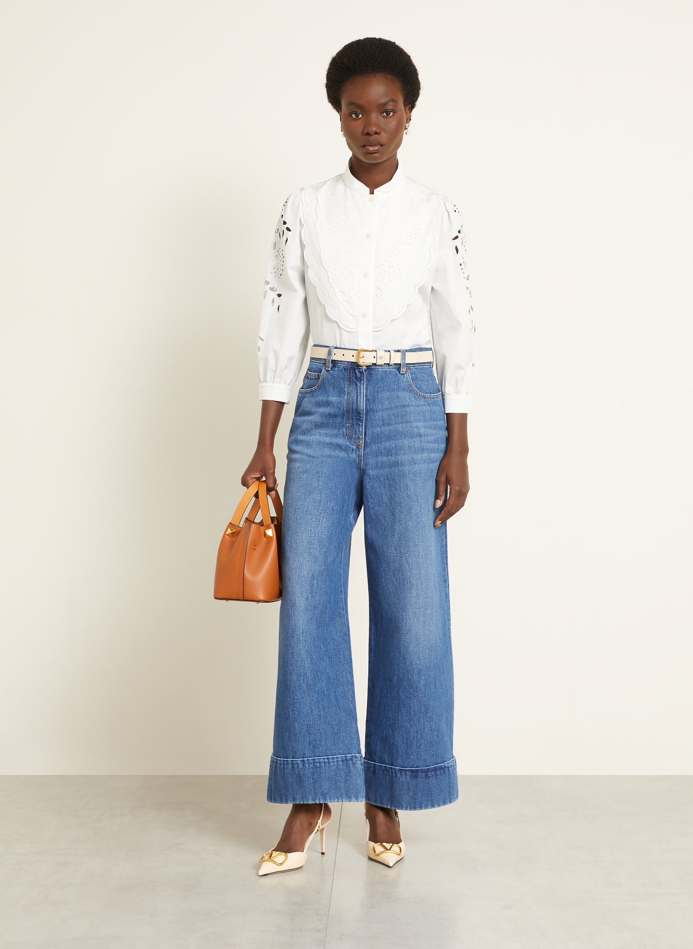 VALENTINO Bluse mit Lochspitze und 3/4-Arm: WEISS