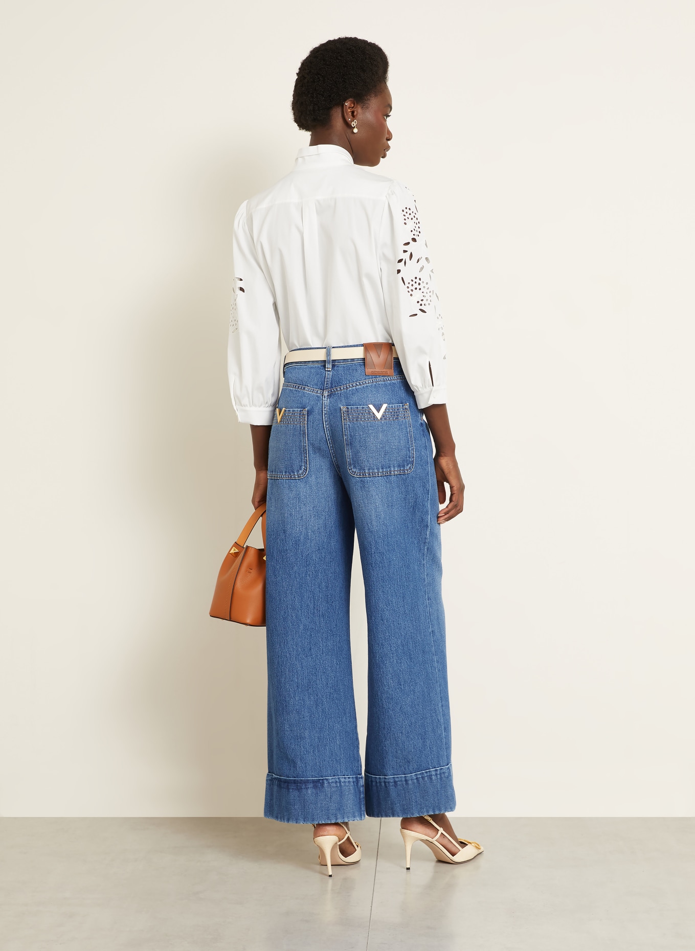 VALENTINO Bluse mit Lochspitze und 3/4-Arm: WEISS