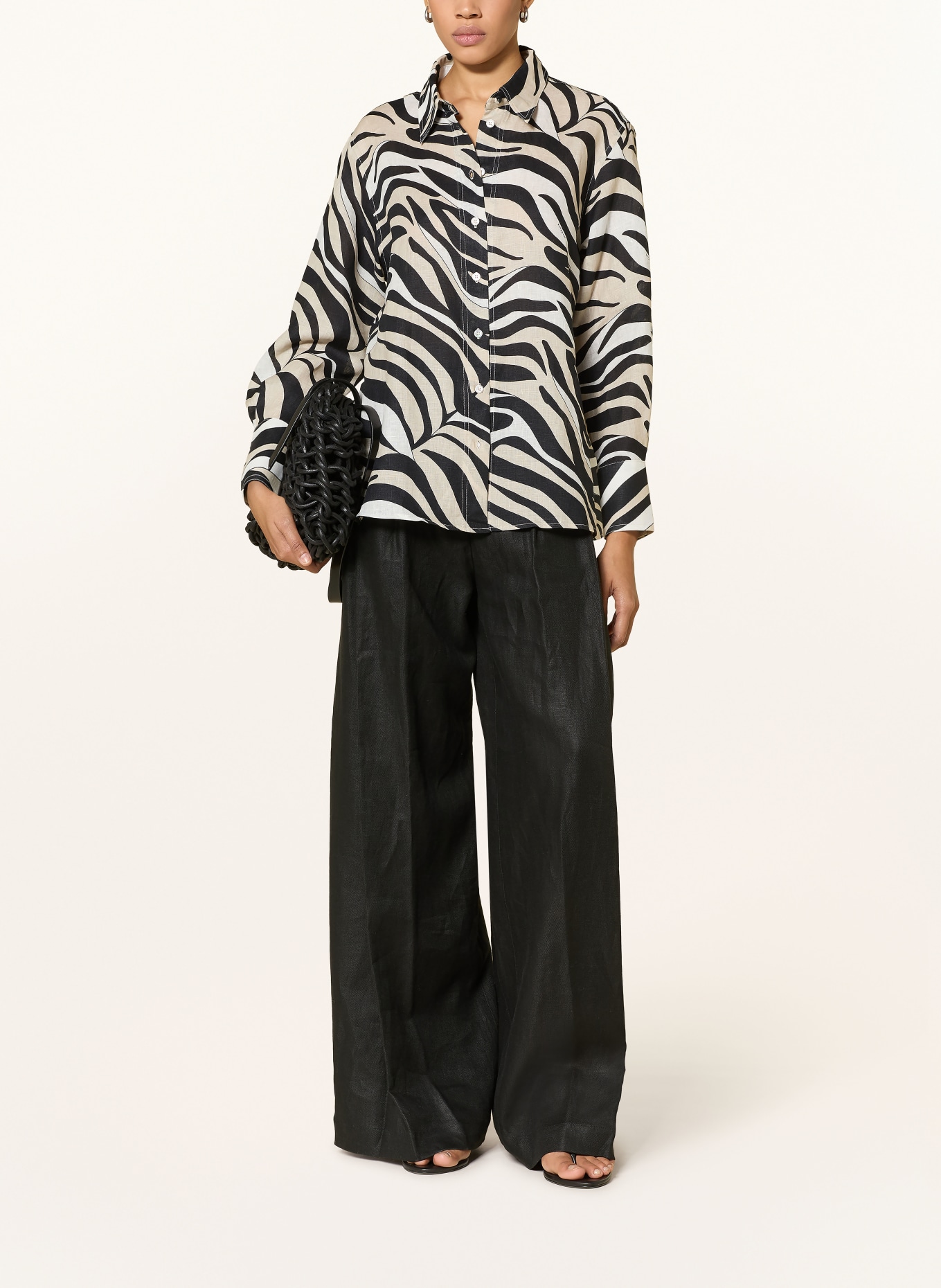 MARELLA MLSPERGOLA linen shirt: BLACK / BEIGE