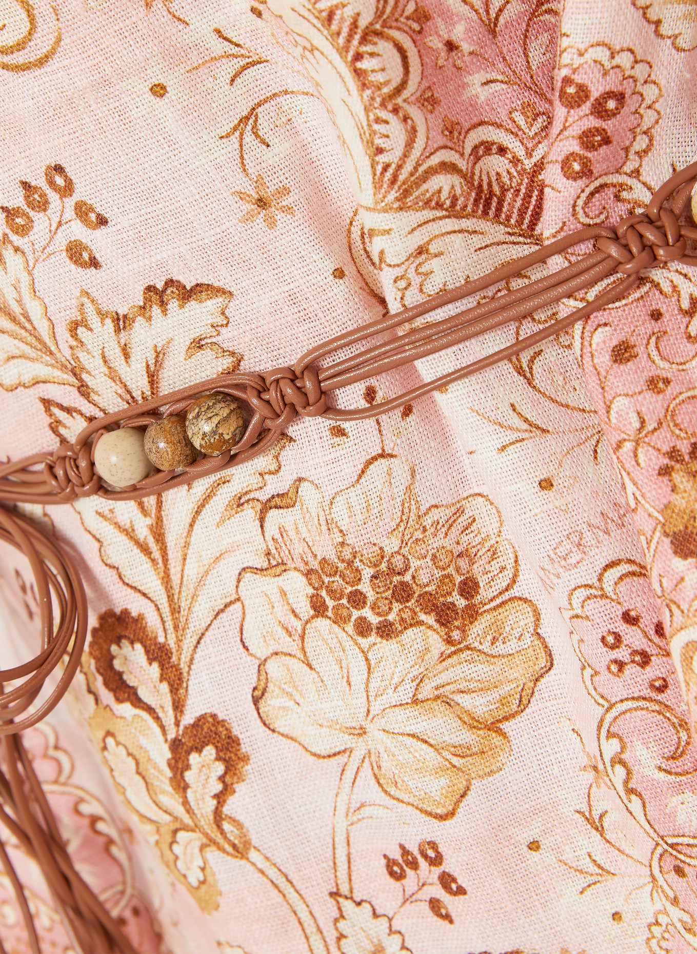 ZIMMERMANN Robe de plage DAYLIGHT en lin à manches 3/4: ROSÉ / MARRON CLAIR / MARRON