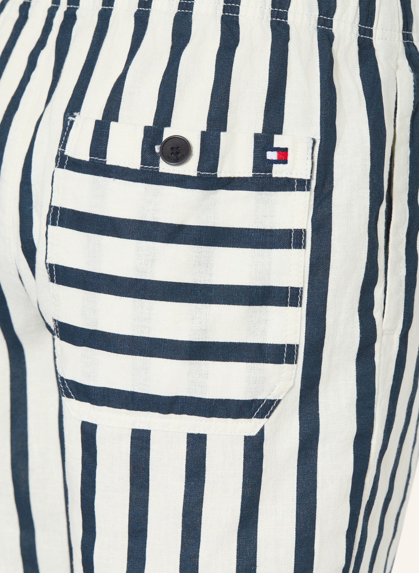 TOMMY HILFIGER Joggingbroekje van linnen: WIT / DONKERBLAUW