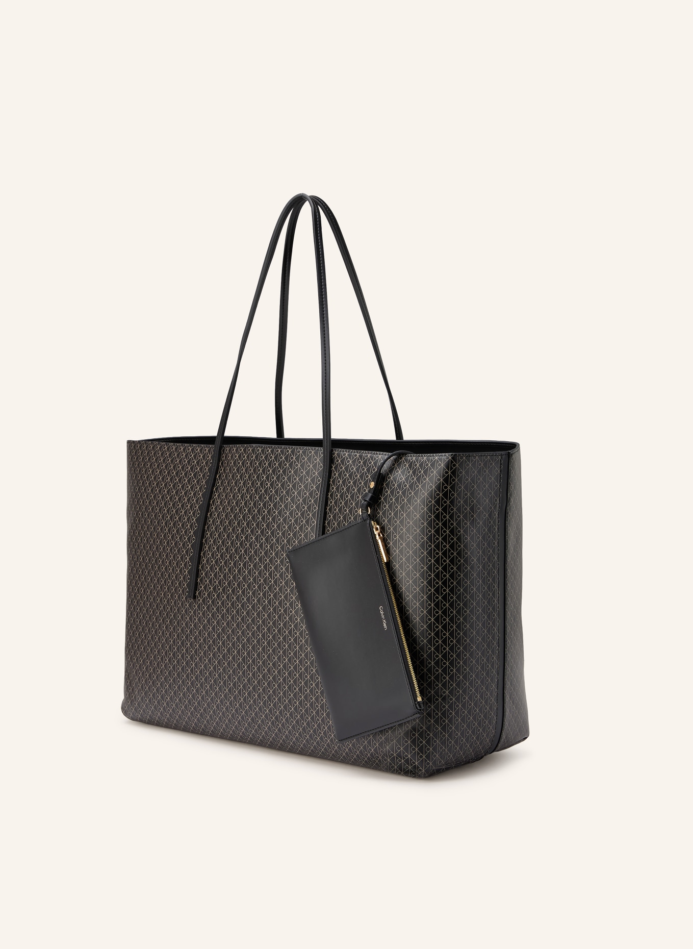 Calvin Klein Shopper mit Pouch: SCHWARZ / BEIGE