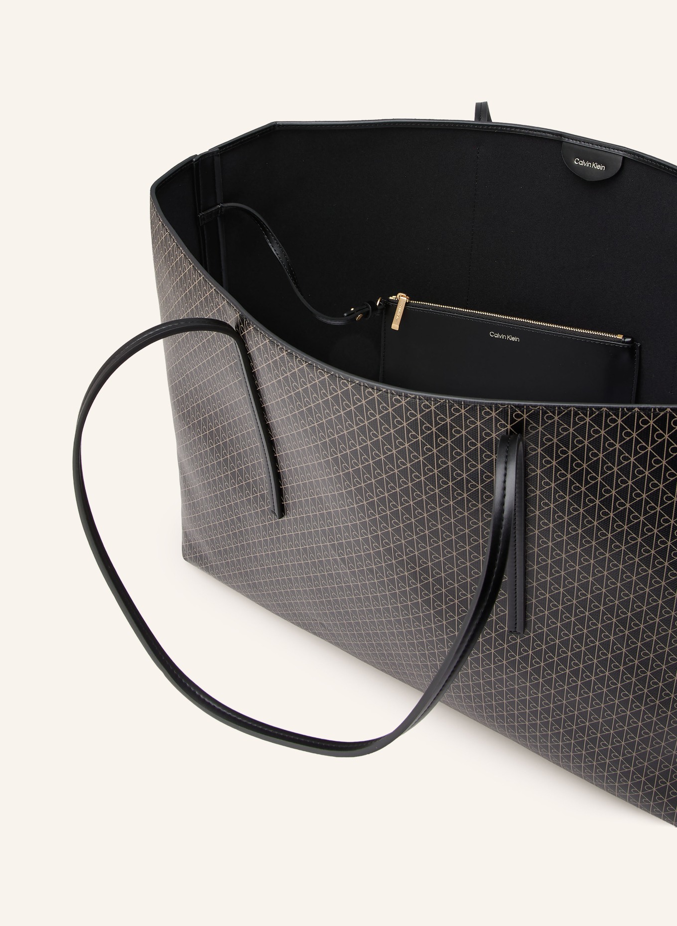 Calvin Klein Shopper mit Pouch: SCHWARZ / BEIGE