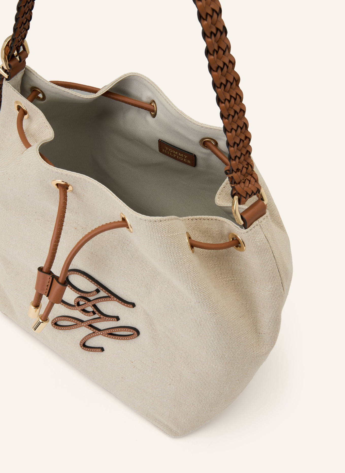 TOMMY HILFIGER Beuteltasche: HELLGRAU / COGNAC