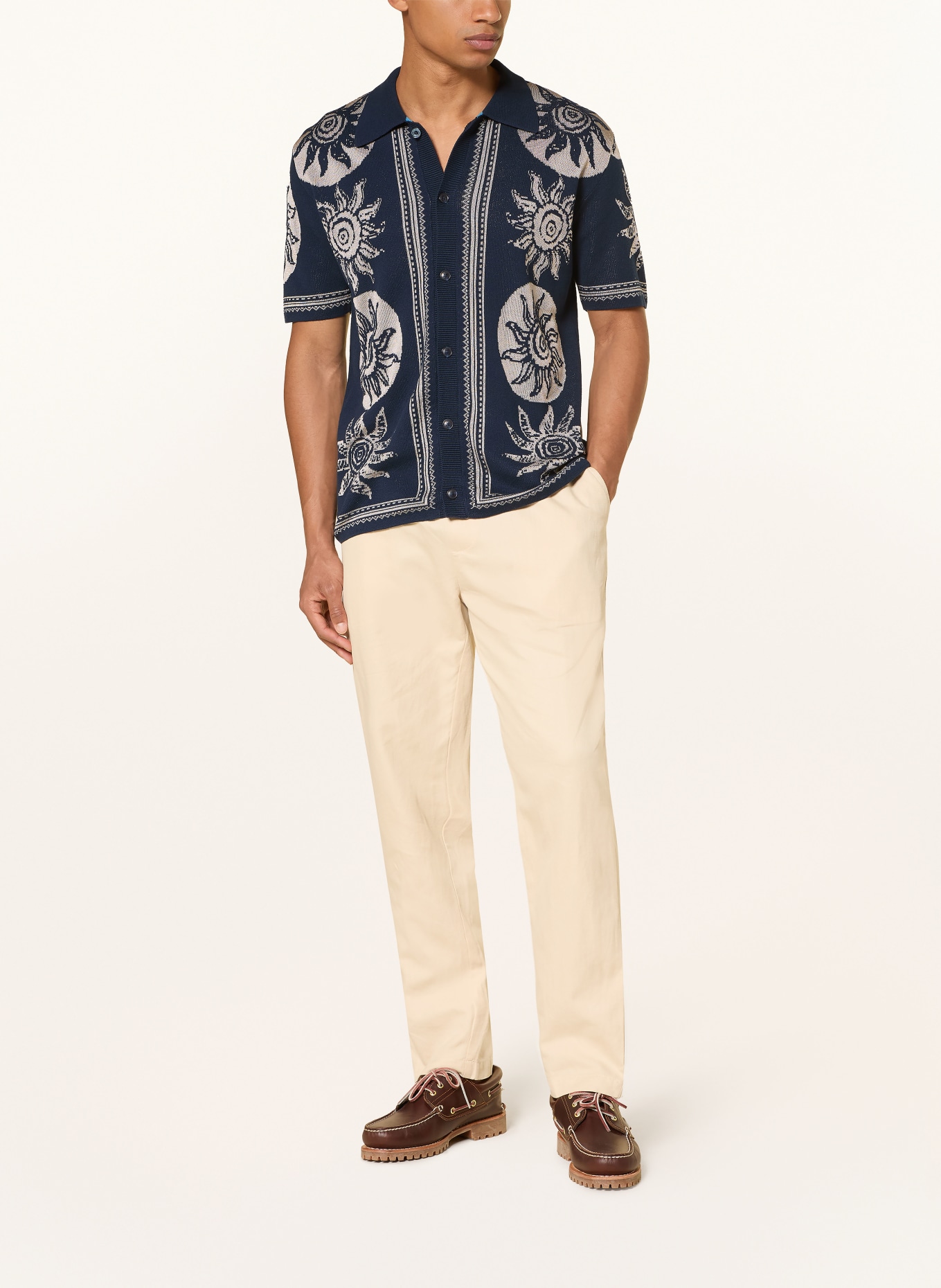 SCOTCH & SODA Stickhemd Regular Fit: DUNKELBLAU / BEIGE