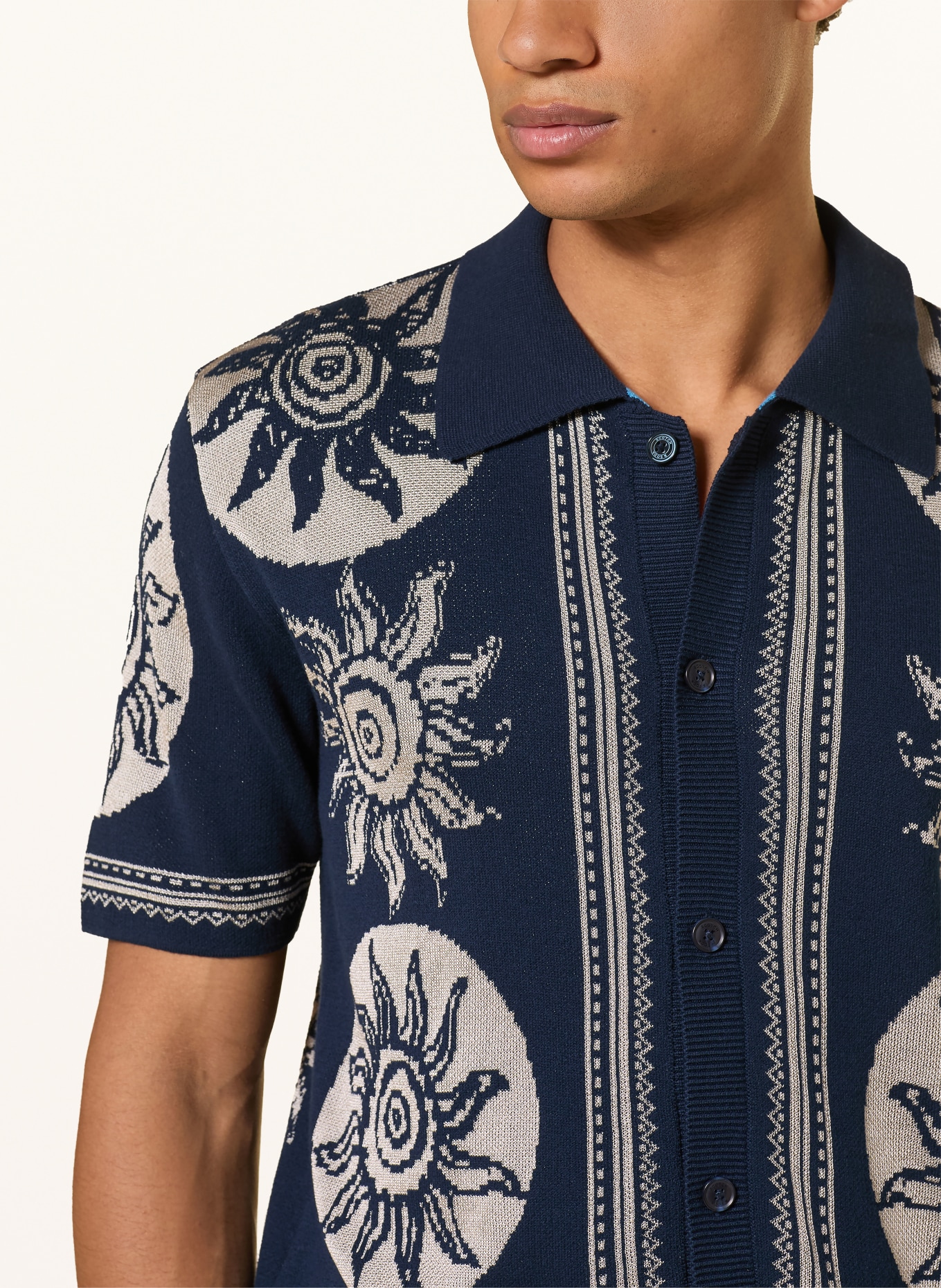 SCOTCH & SODA Stickhemd Regular Fit: DUNKELBLAU / BEIGE