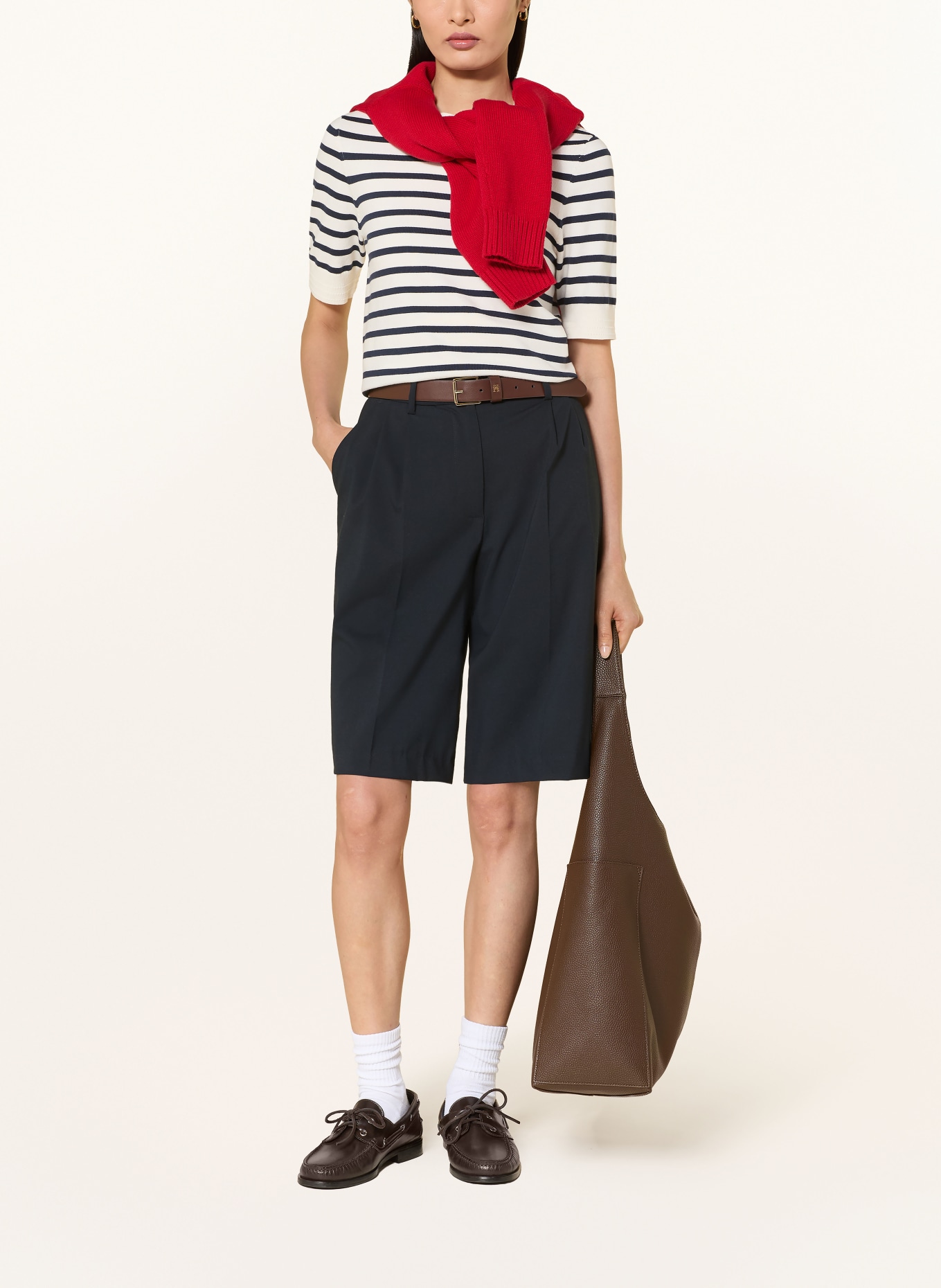 TOMMY HILFIGER gebreid shirt: WIT / DONKERBLAUW