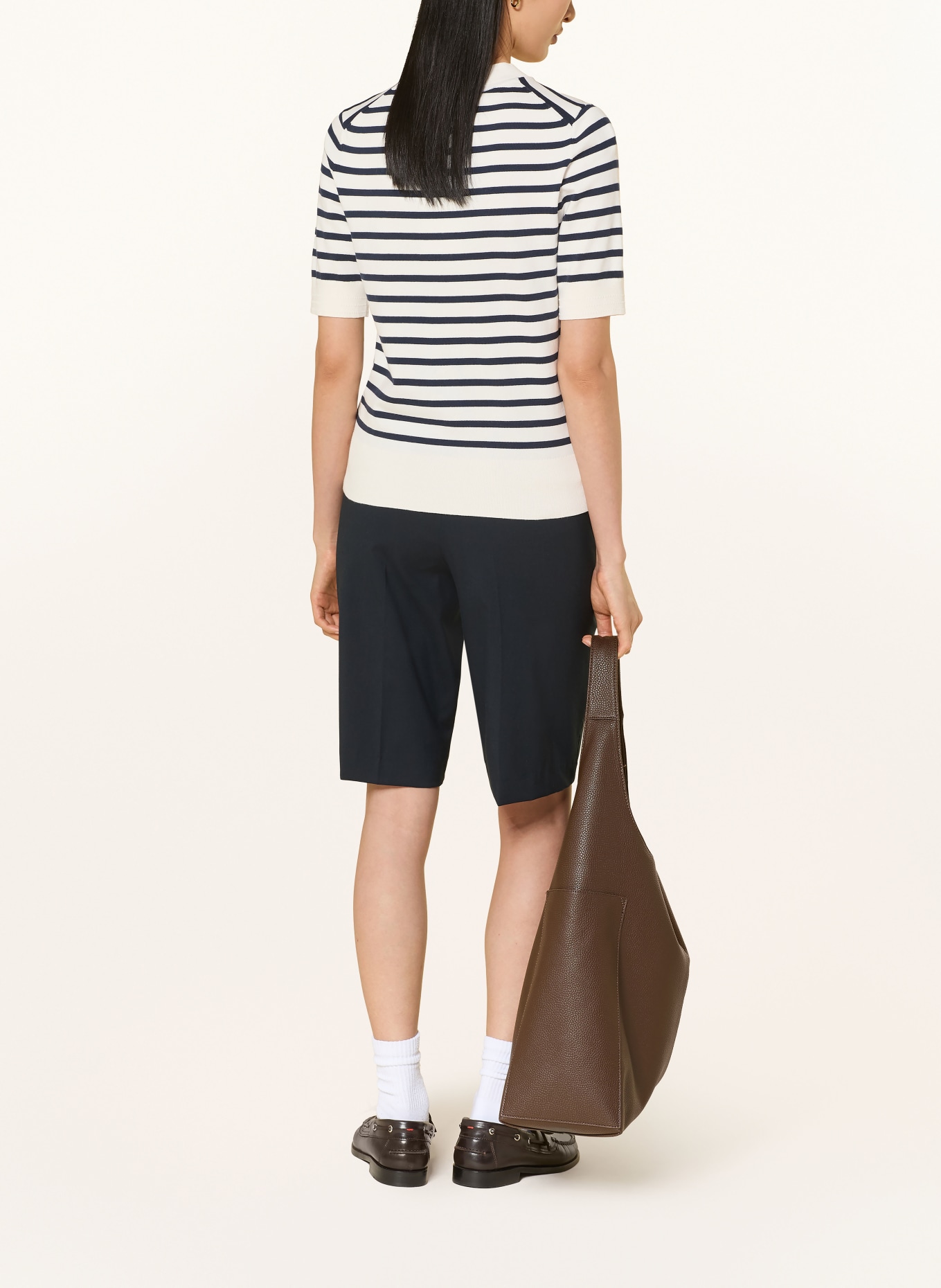 TOMMY HILFIGER gebreid shirt: WIT / DONKERBLAUW